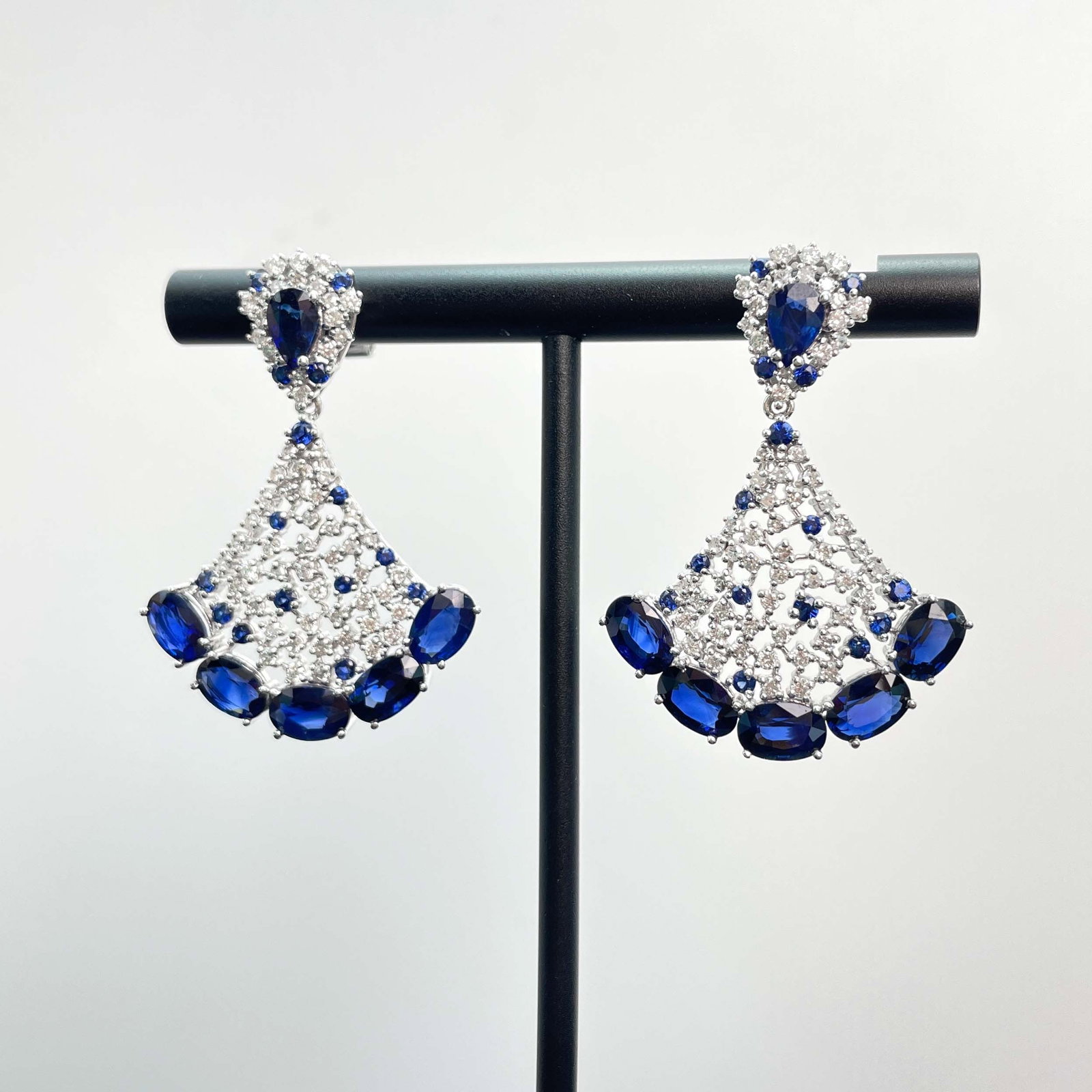 14k Gold 9.11 Ctw Natural Sapphire & Diamond Earrings - 5