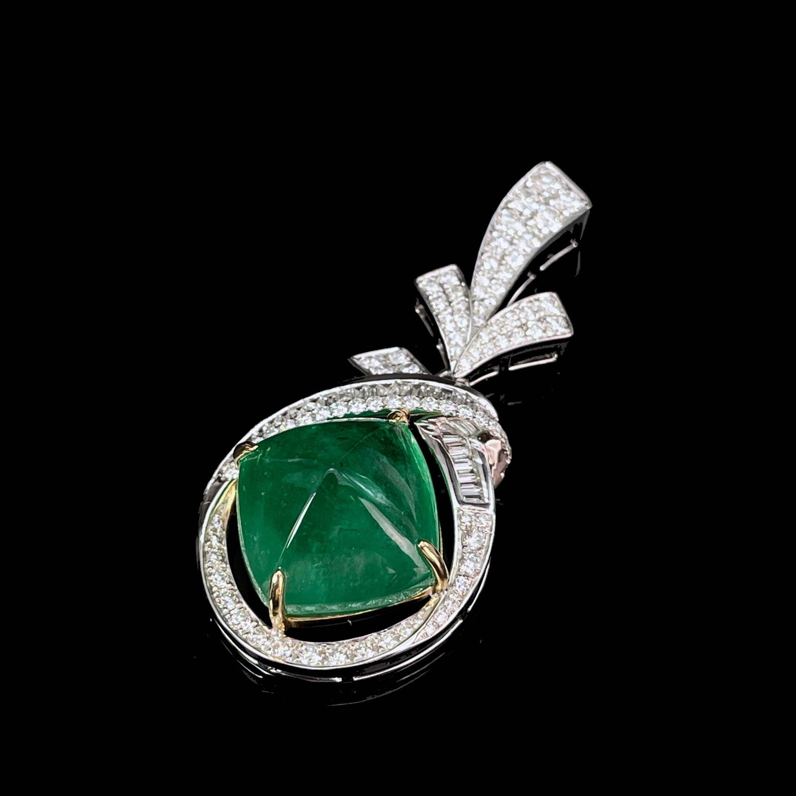 14k Gold 13.07 Ctw Vivid Green Natural Emerald & Diamond Pendant( Without Chain ) - 2