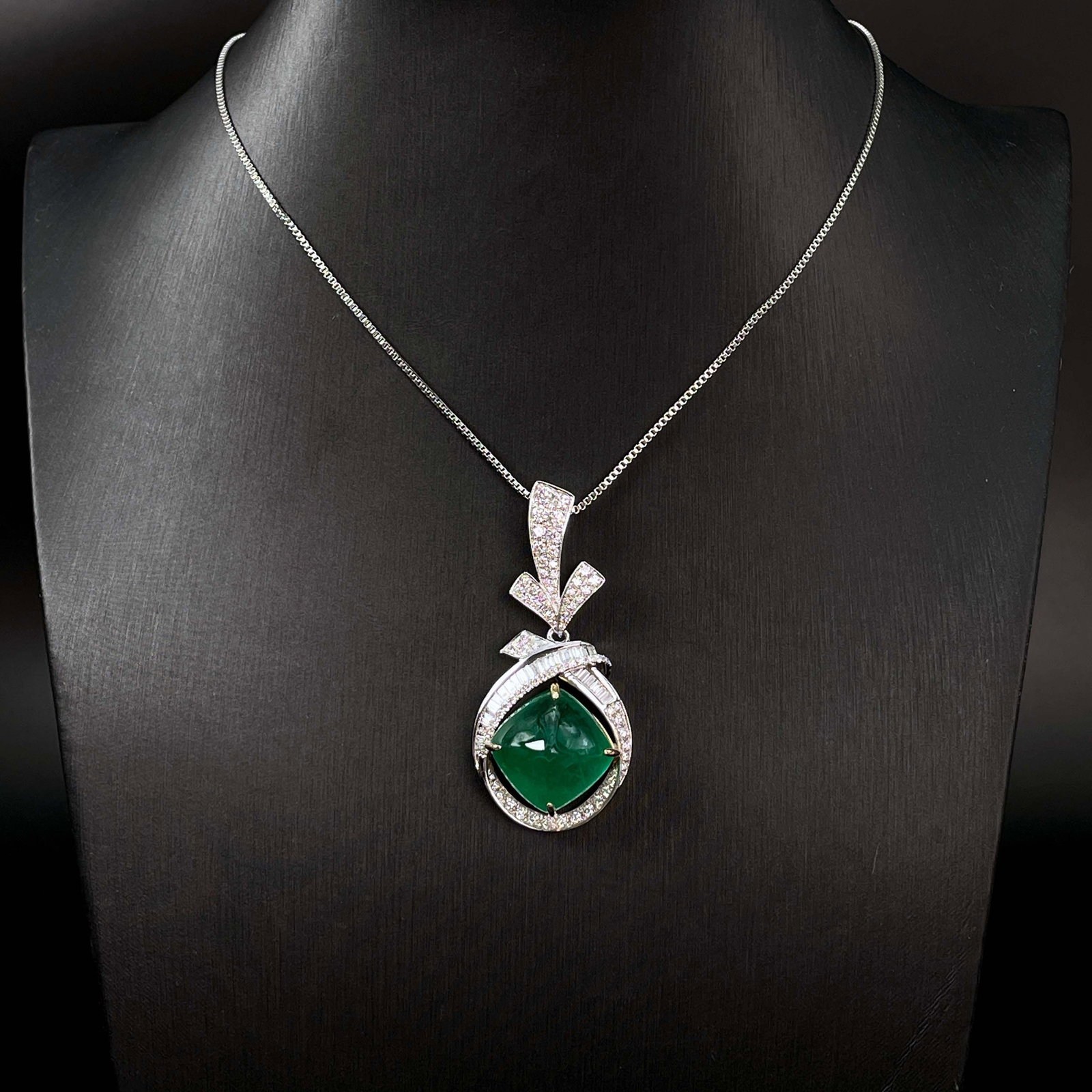 14k Gold 13.07 Ctw Vivid Green Natural Emerald & Diamond Pendant( Without Chain ) - 5