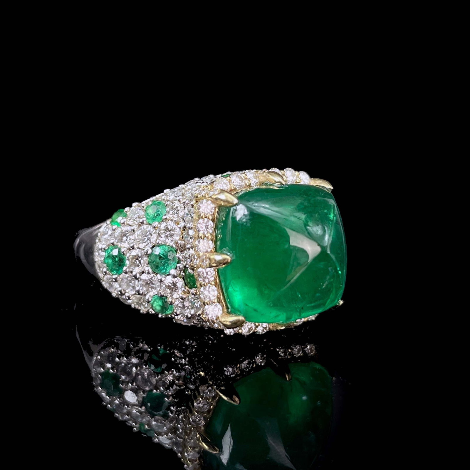 14k Gold 10.04 Ctw Vivid Green Natural Emerald & Diamond Ring - 5