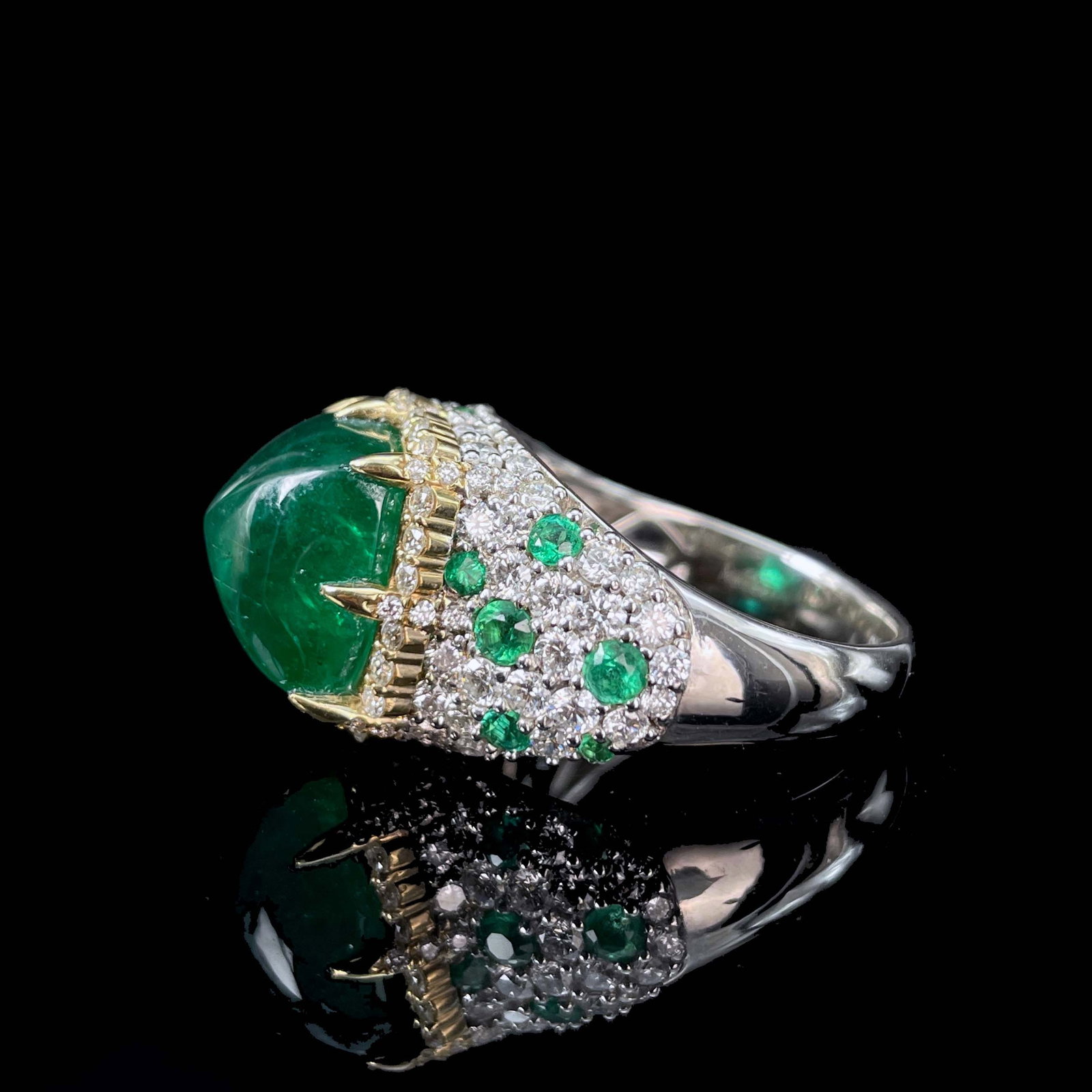 14k Gold 10.04 Ctw Vivid Green Natural Emerald & Diamond Ring - 7