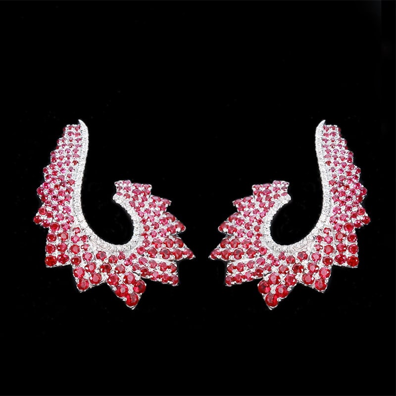 14k Gold 2.70 Ctw Vivid Red Natural Ruby & Diamond Earrings - 2