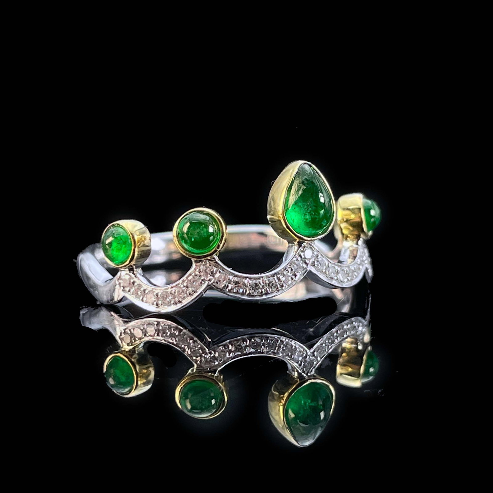 14k Gold 0.59 Ctw Natural Emerald & Diamond Ring - 2