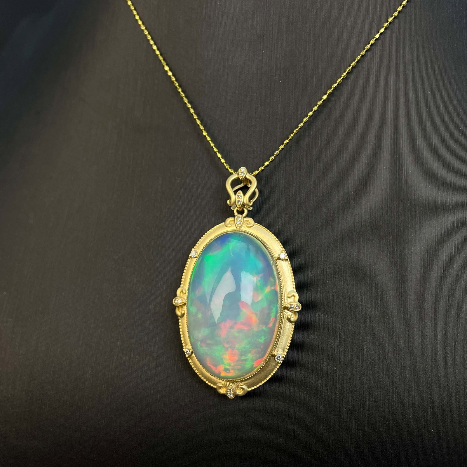14k Gold 21.12 Ctw Natural Opal & Diamond Pendant( Without Chain ) - 2