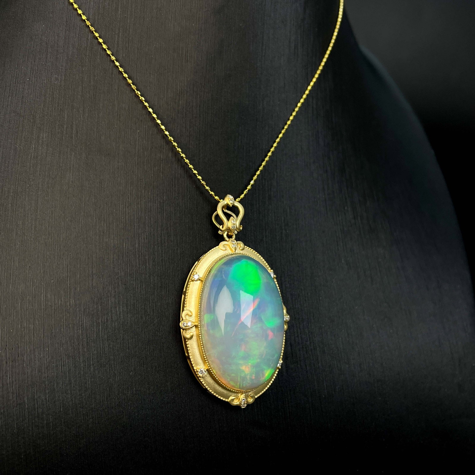 14k Gold 21.12 Ctw Natural Opal & Diamond Pendant( Without Chain ) - 3