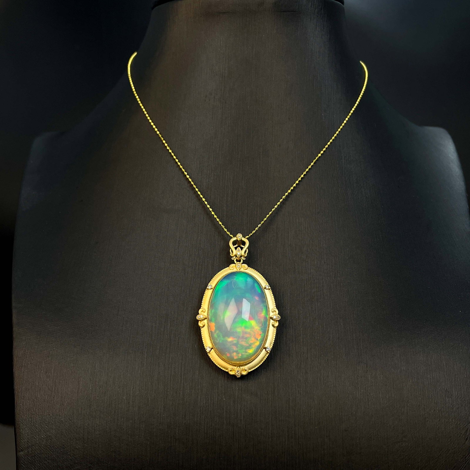 14k Gold 21.12 Ctw Natural Opal & Diamond Pendant( Without Chain ) - 7