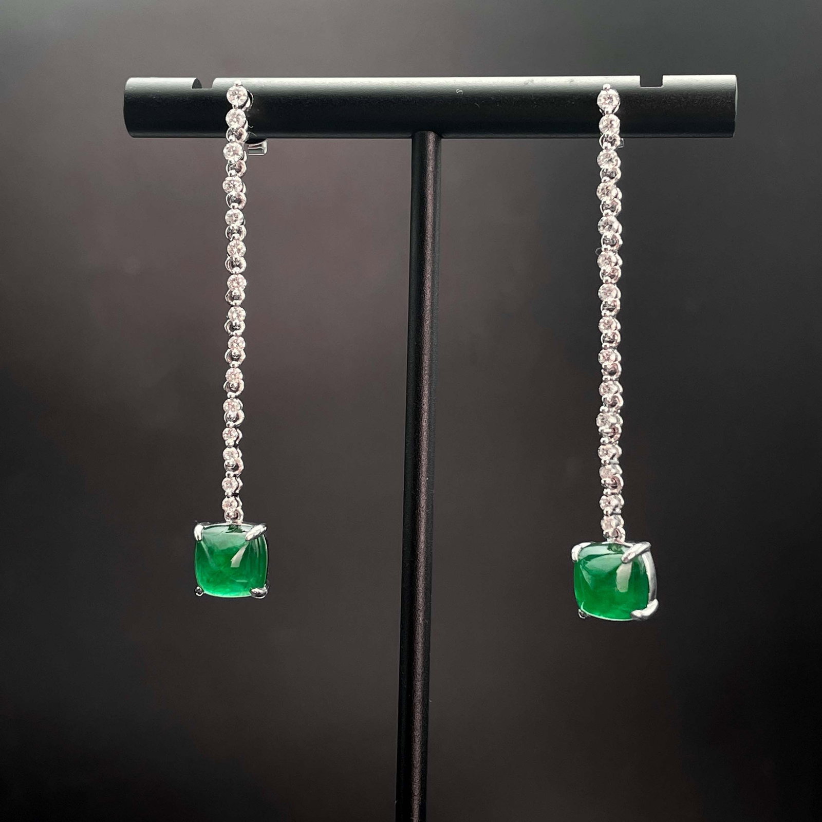 14k Gold 4.67 Ctw Vivid Green Natural Emerald & Diamond Earrings - 2