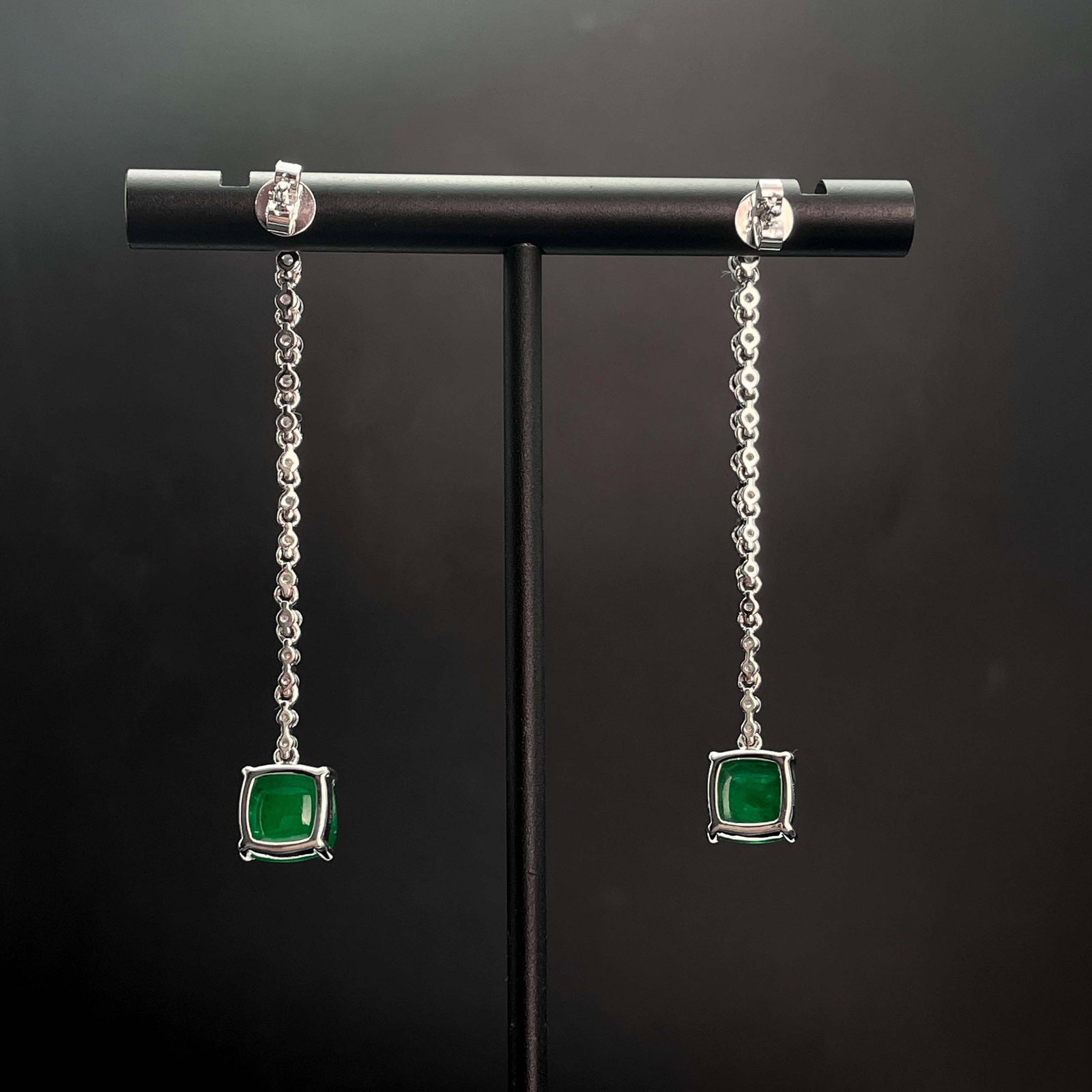 14k Gold 4.67 Ctw Vivid Green Natural Emerald & Diamond Earrings - 3