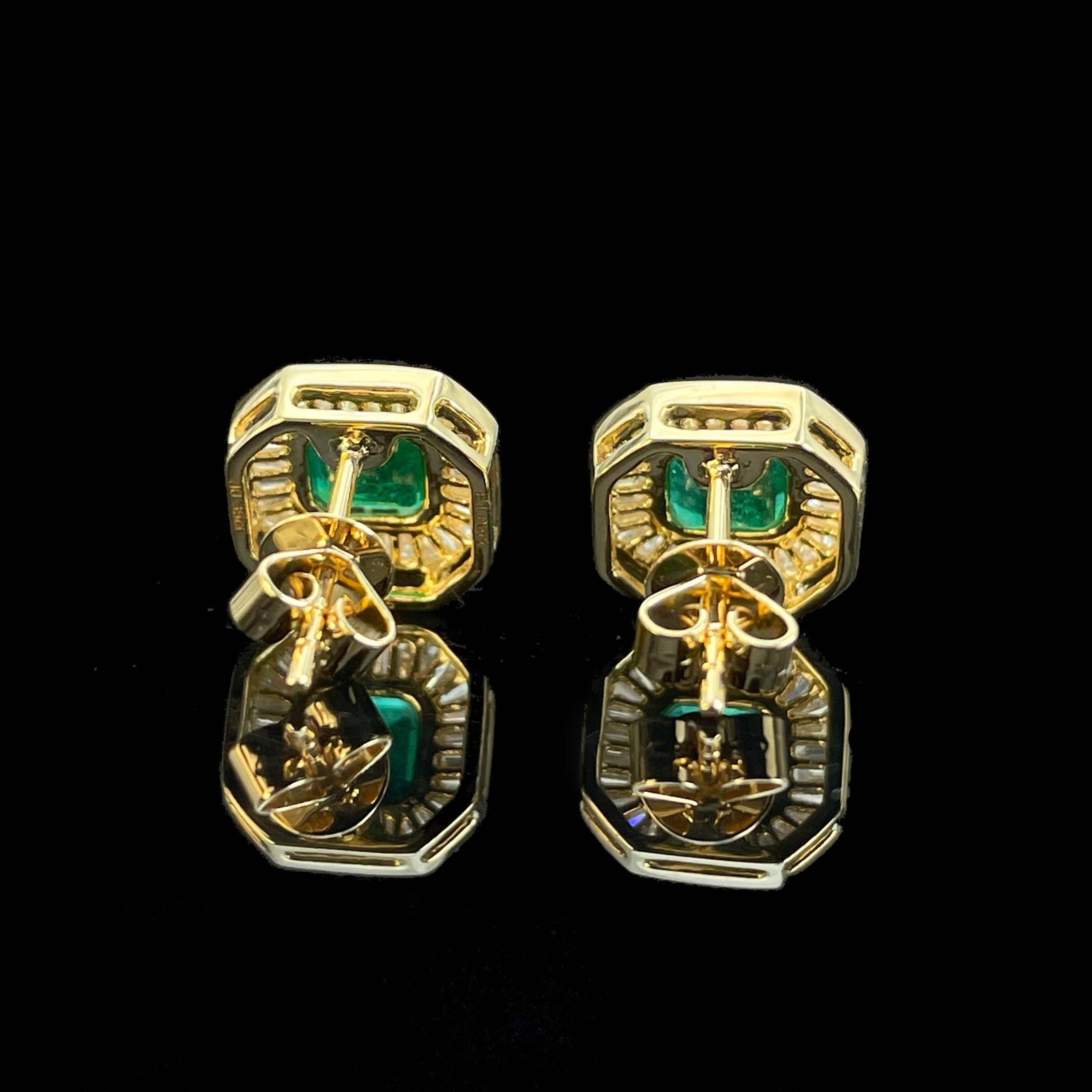 14k Gold 1.42 Ctw Natural Emerald & Diamond Earrings - 2