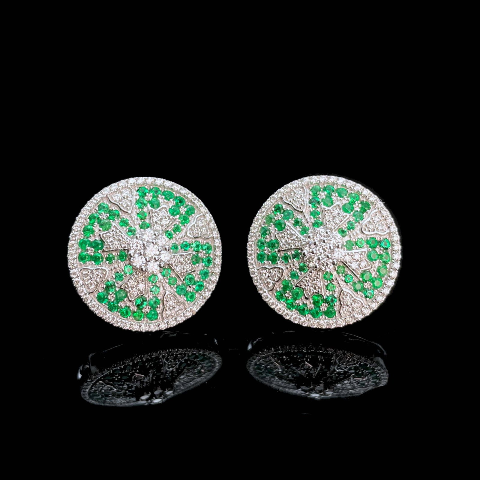 14k Gold 1.28 Ctw Natural Emerald & Diamond Earrings - 2