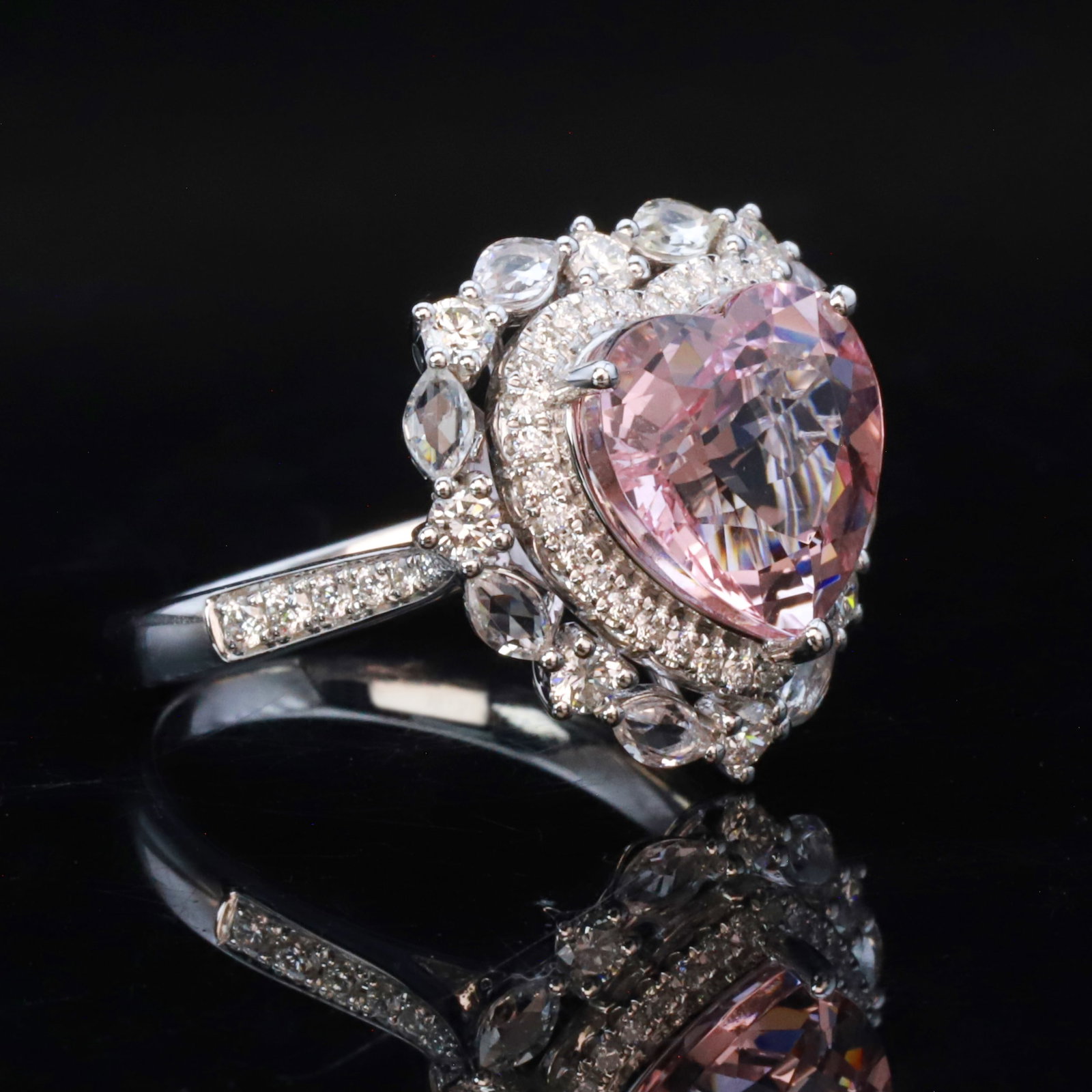 14k Gold 4.29 Ctw Natural Morganite & Diamond Ring - 2