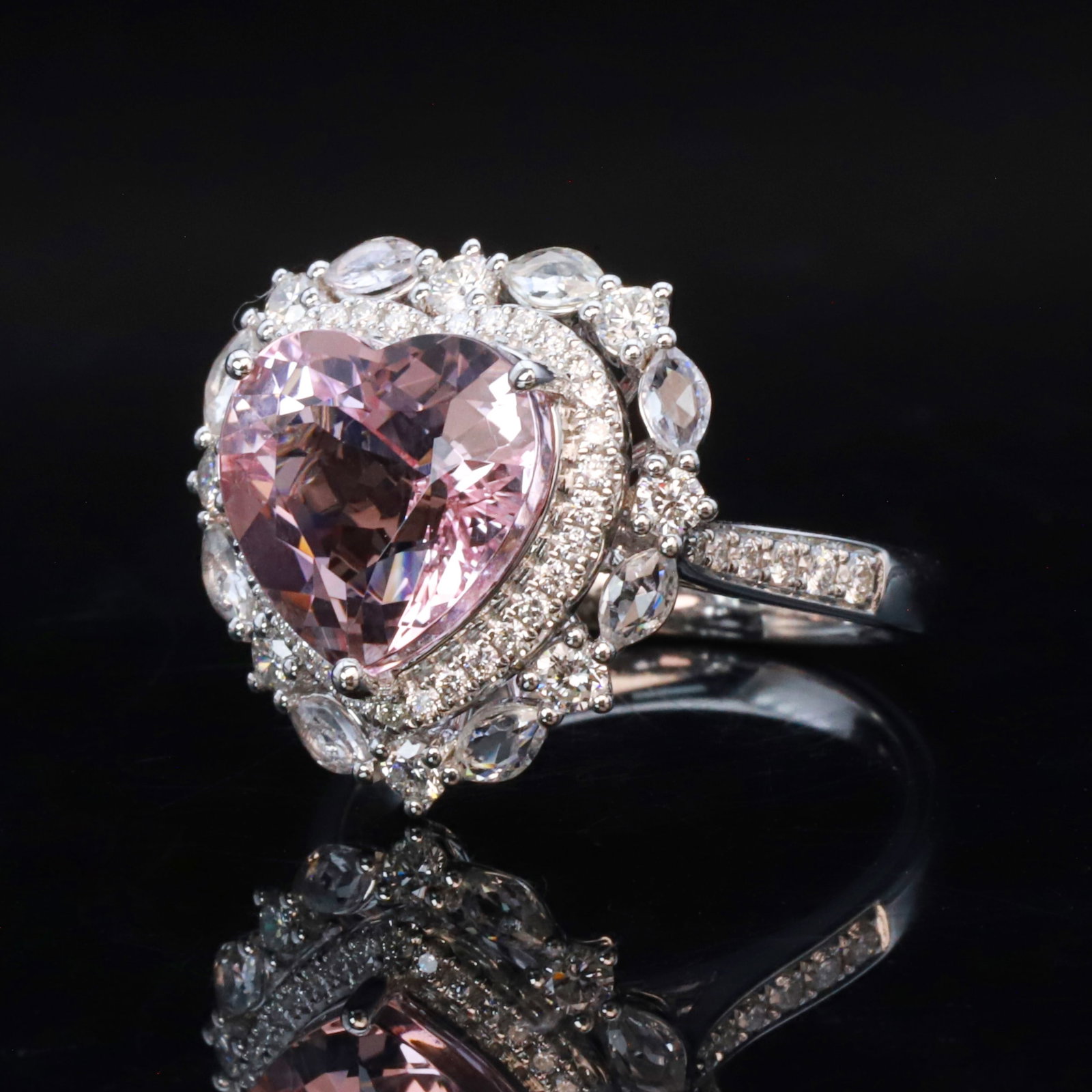 14k Gold 4.29 Ctw Natural Morganite & Diamond Ring - 3