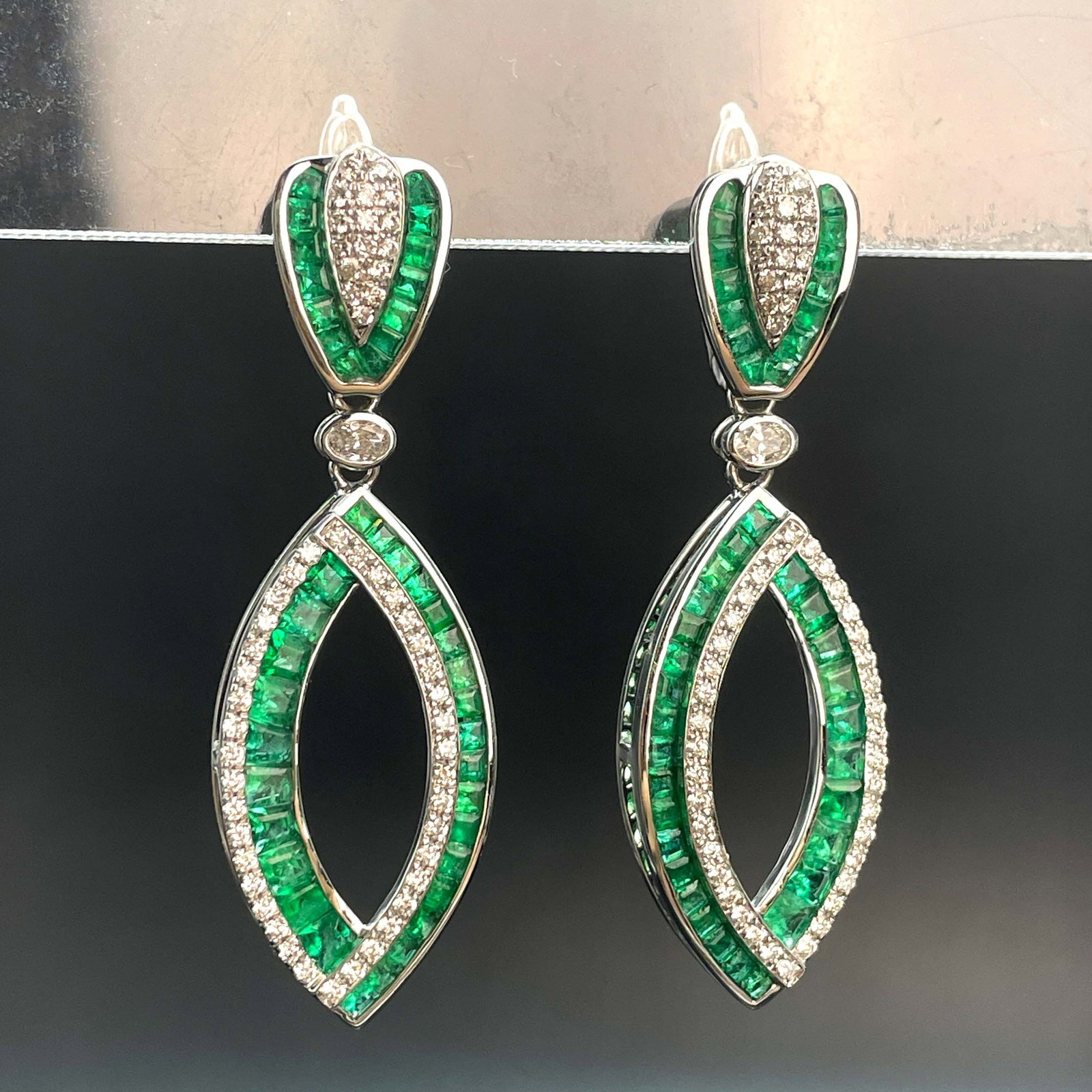 14k Gold 4.27 Ctw Natural Emerald & Diamond Earrings - 2