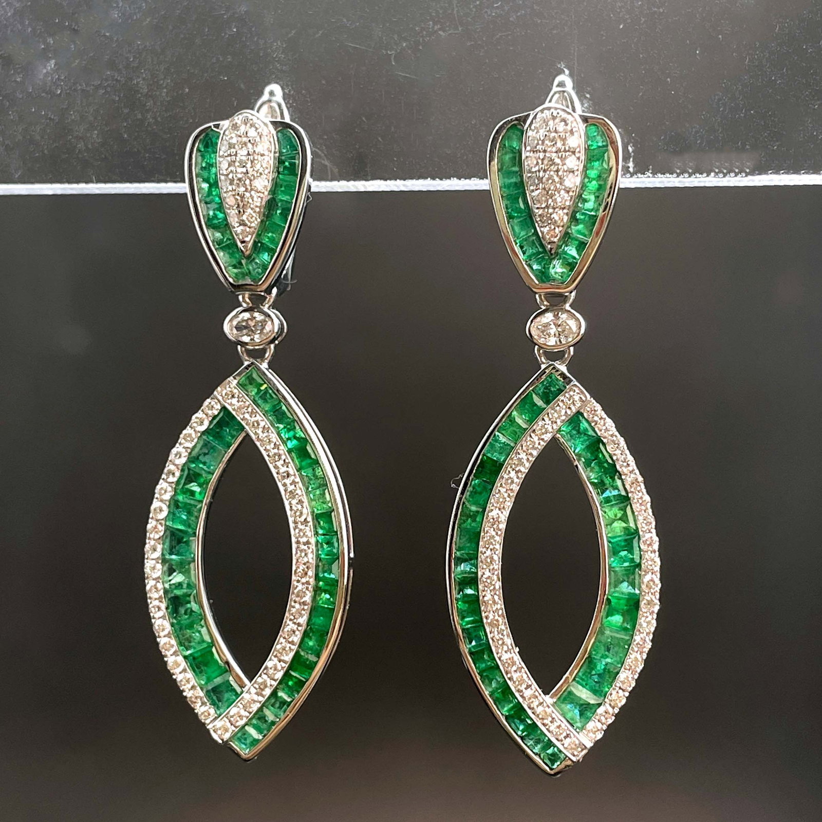 14k Gold 4.27 Ctw Natural Emerald & Diamond Earrings - 3
