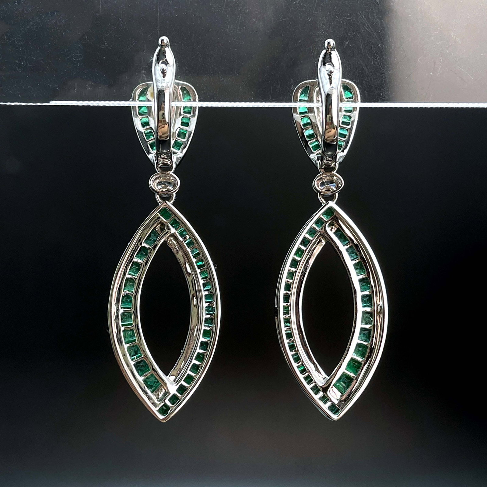 14k Gold 4.27 Ctw Natural Emerald & Diamond Earrings - 4