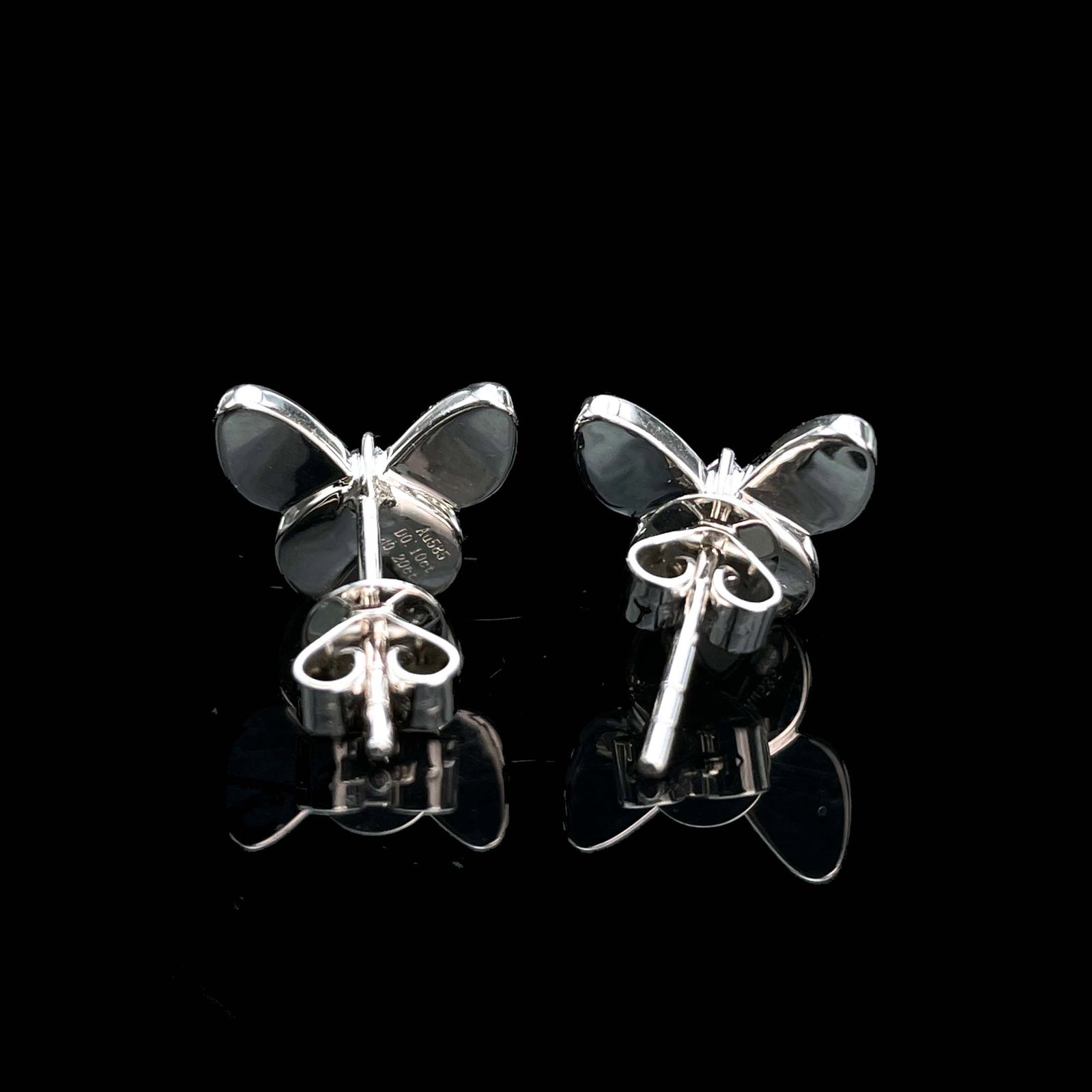 14k Gold 0.30 Ctw Natural Pink Diamond & Diamond & Butterfly Earrings - 2