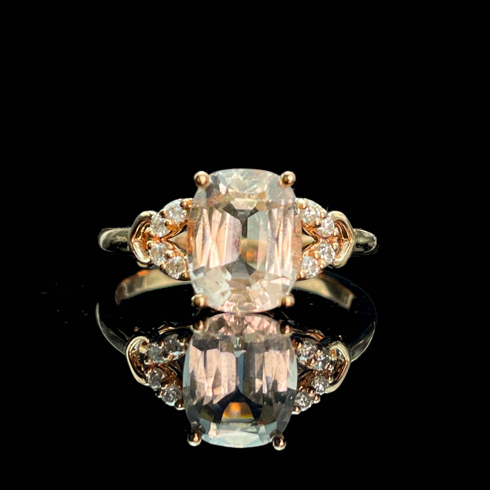 14k Gold 1.99 Ctw Natural Tourmaline & Diamond Ring: Ref:230943166 // gold content:14k gold // ring size:7. 25us // // main gemstone:tourmaline // shape:cushion // carat weight:1. 89ct // color:orange // treatment:natural // // adjacent gemstone 2 : dia