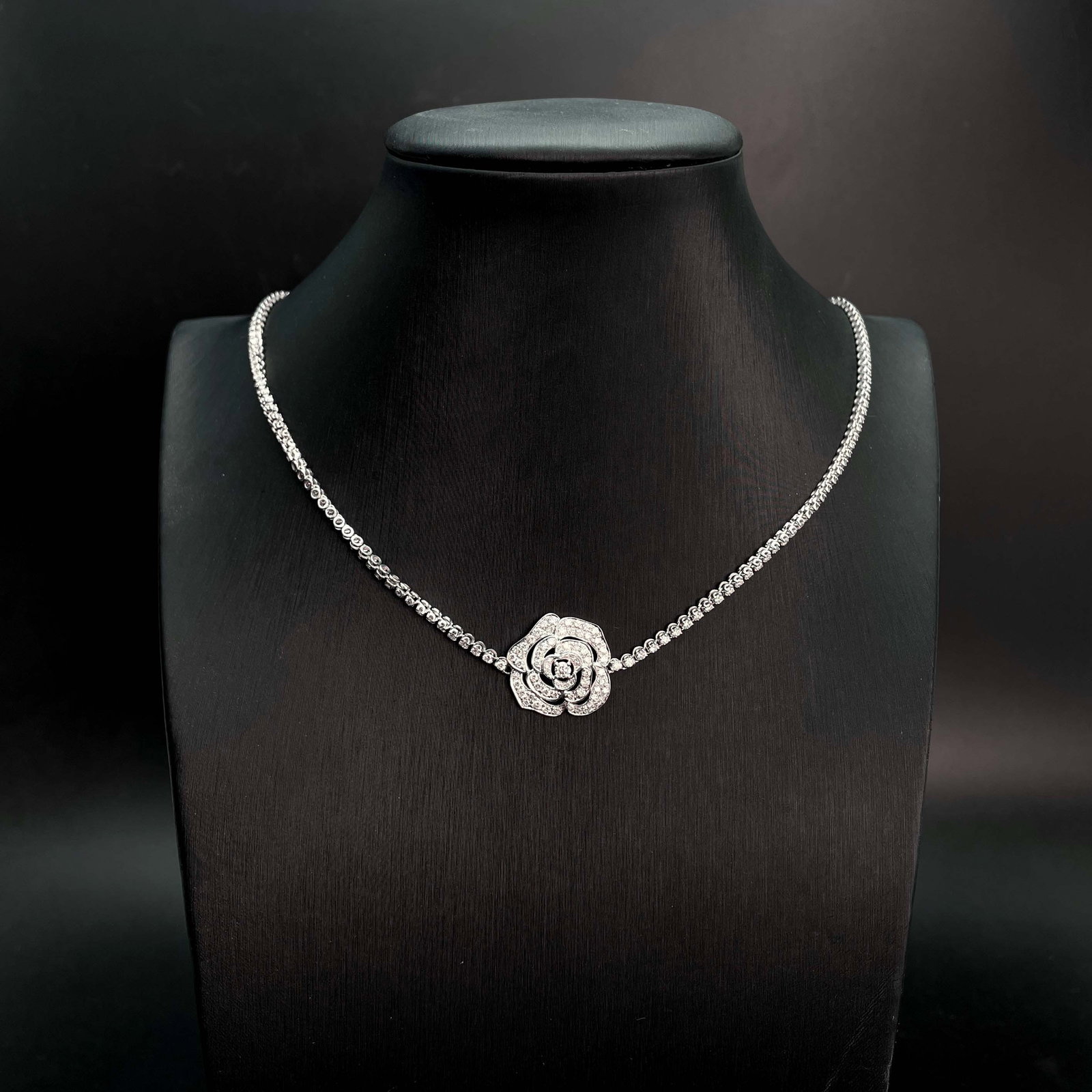 14k Gold 3.5 Ct Natural H Diamond & Flowers Necklace - 4