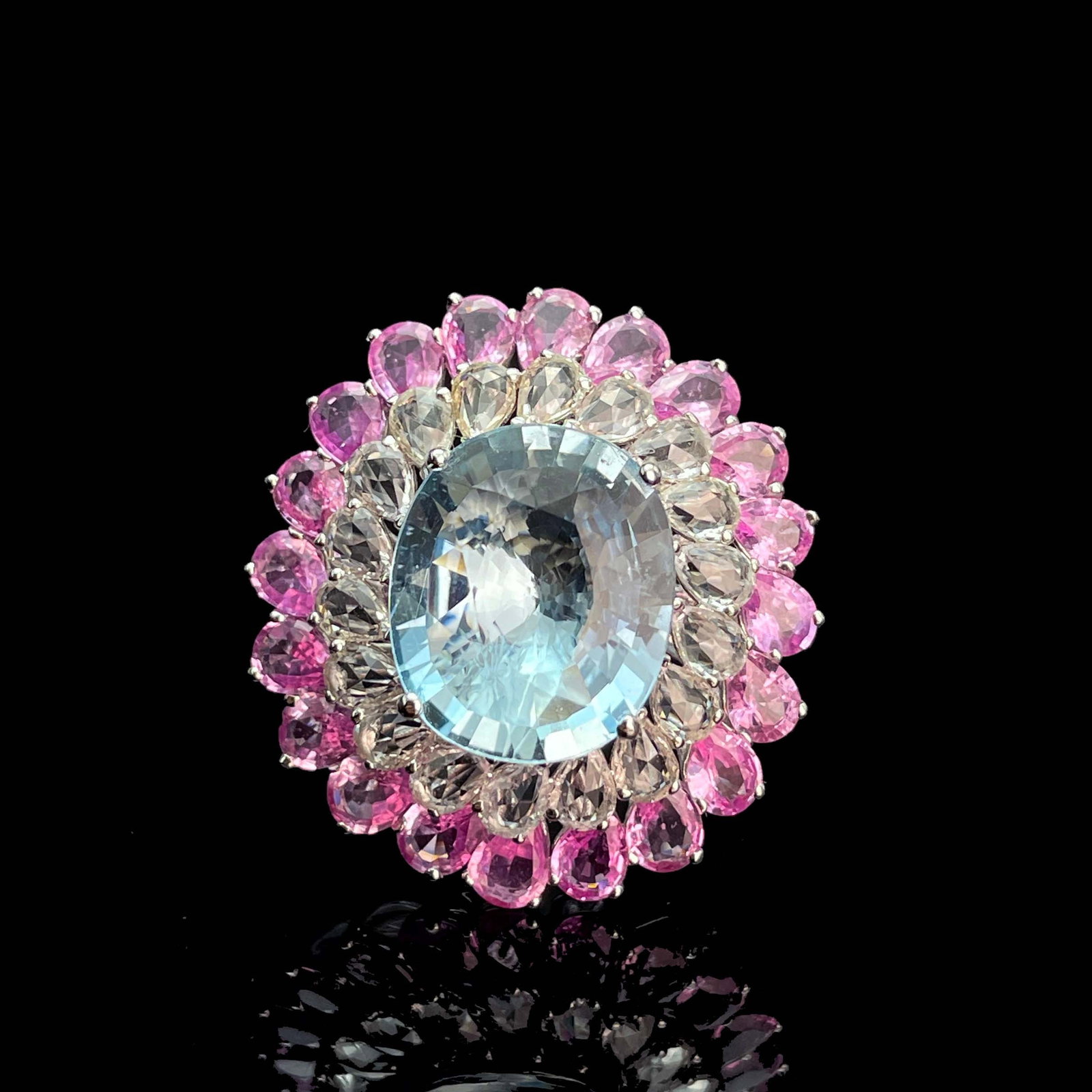 14k Gold 7.50 Ctw Natural Aquamarine & Sapphire Ring - 2