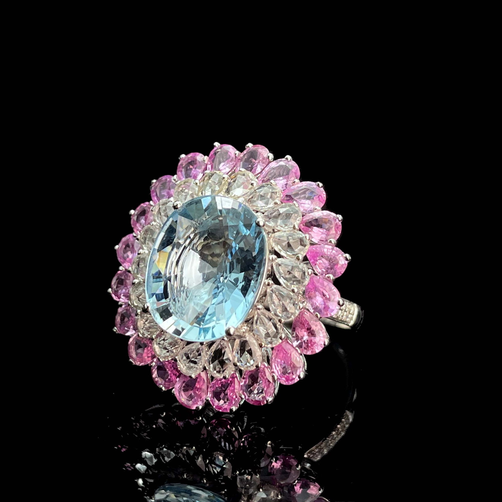 14k Gold 7.50 Ctw Natural Aquamarine & Sapphire Ring - 3