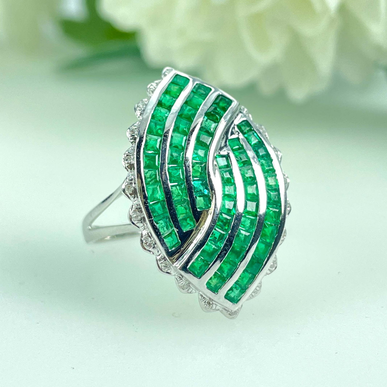 14k Gold 7.26 Ctw Natural Emerald & Diamond Ring - 4