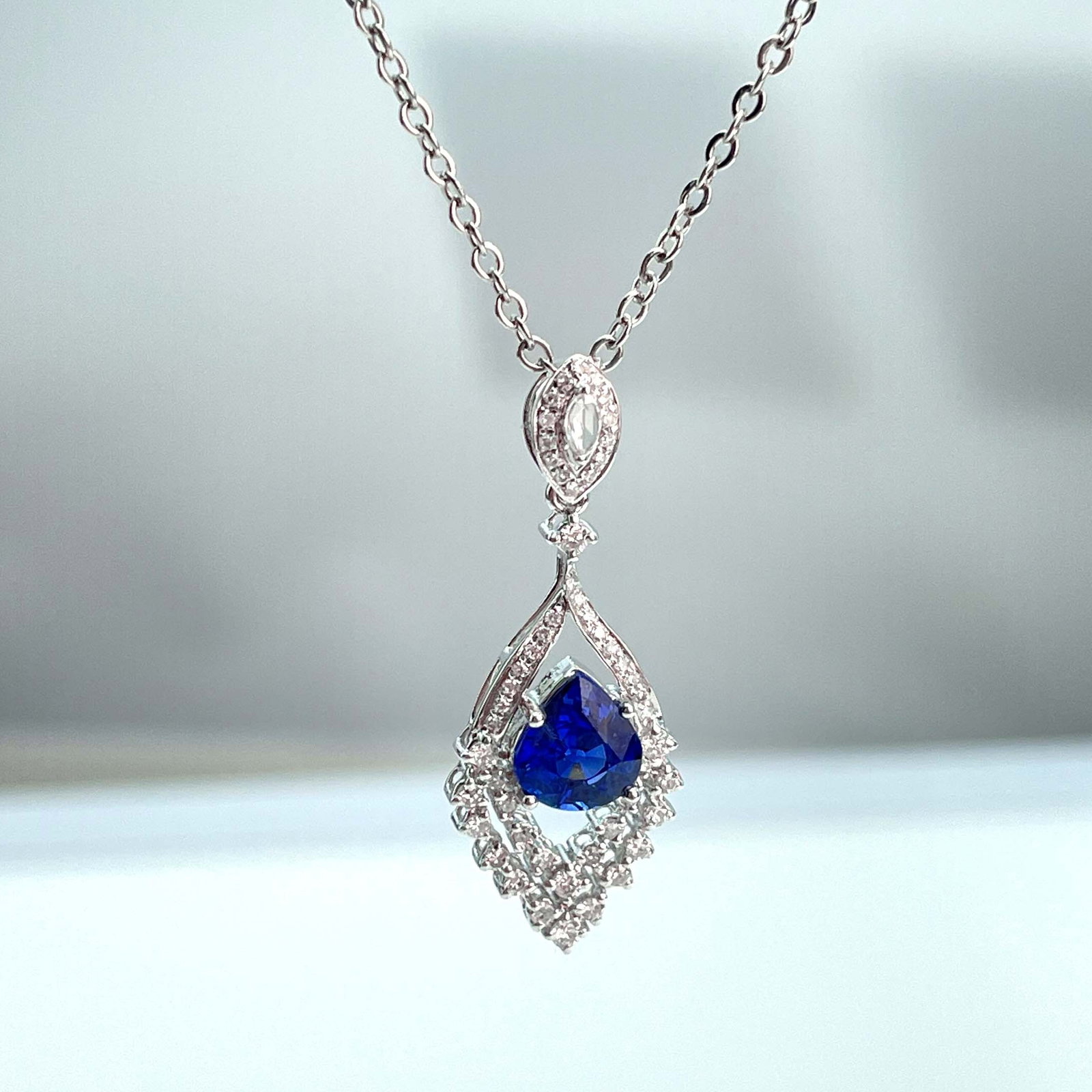 14k Gold 1.15 Ct Vivid Blue Natural Sapphire & Diamond Pendant( Without Chain ) - 2