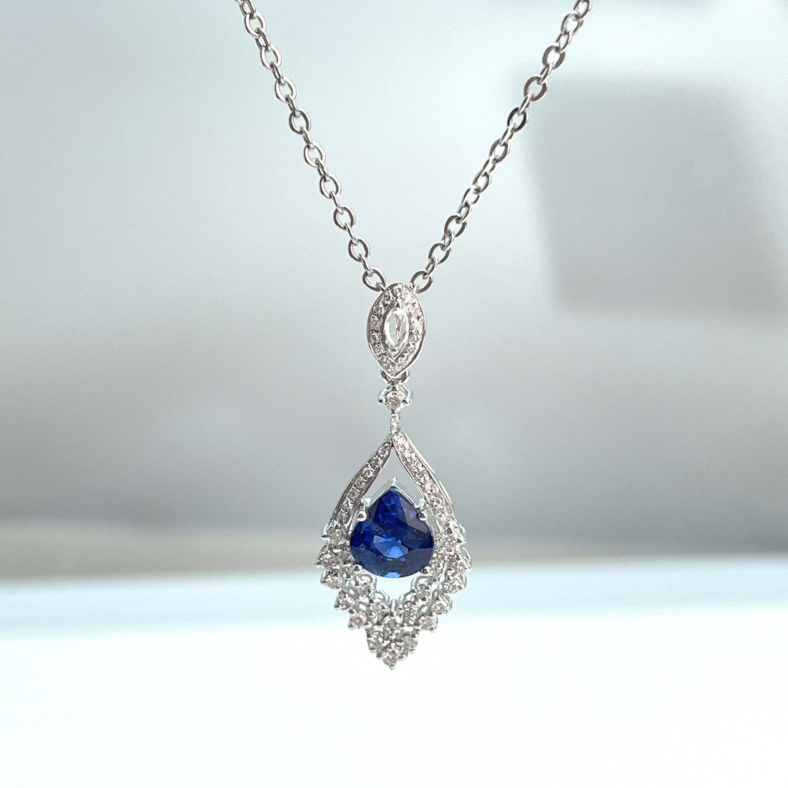 14k Gold 1.15 Ct Vivid Blue Natural Sapphire & Diamond Pendant( Without Chain ) - 3