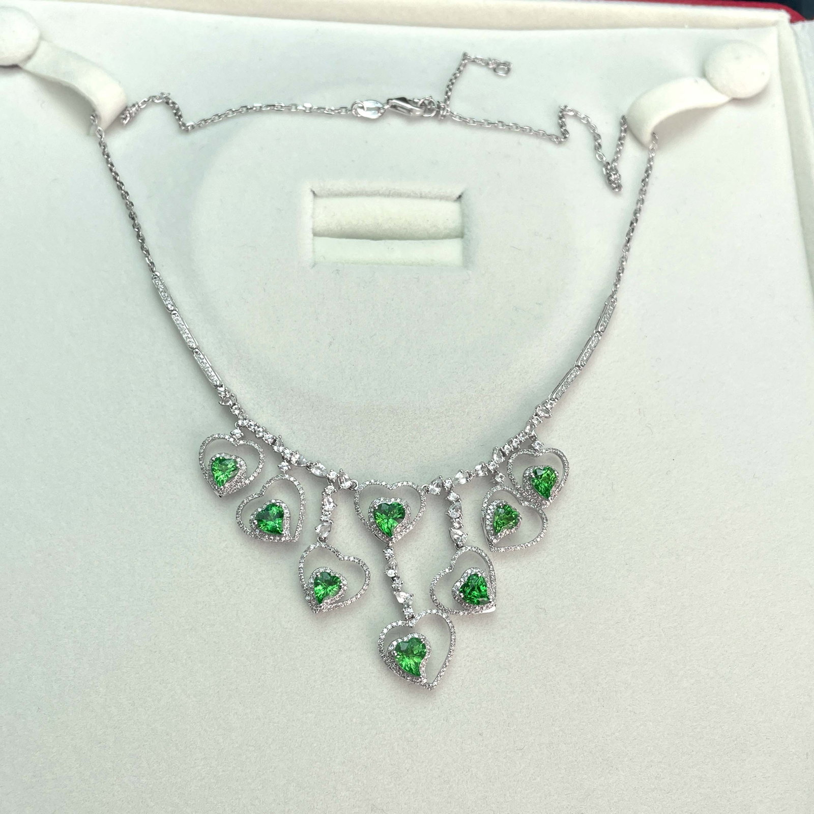 14k Gold 5.45 Ctw Natural Tsavorite & Diamond Necklace - 2