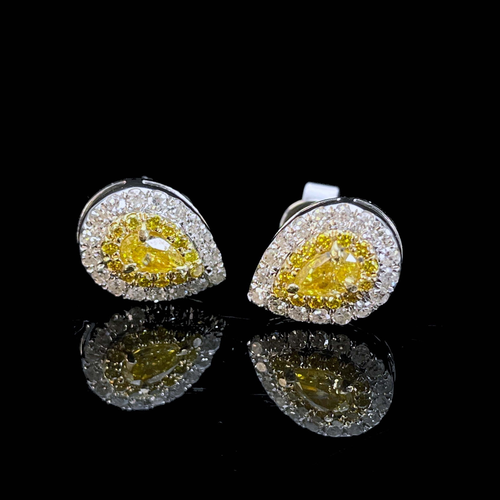 14k Gold 0.66 Ctw Natural Yellow Diamond & Diamond Earrings - 2