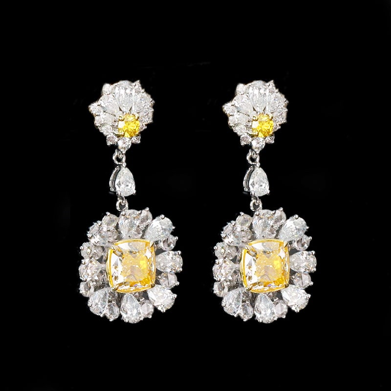 14k Gold 4.68 Ctw Natural Yellow Diamond & Diamond Earrings - 2