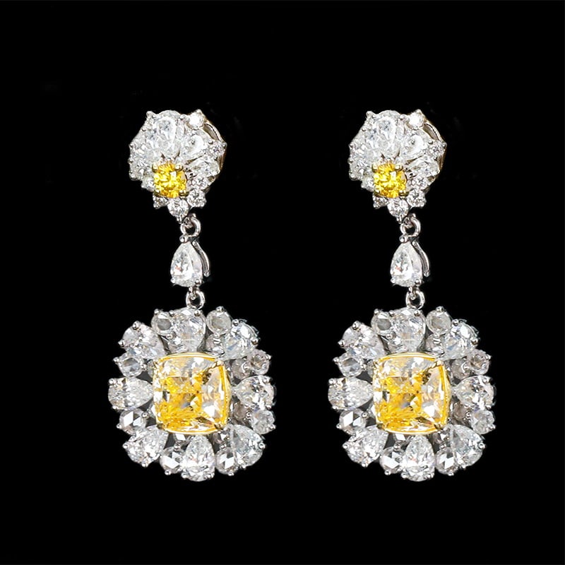 14k Gold 4.68 Ctw Natural Yellow Diamond & Diamond Earrings - 3