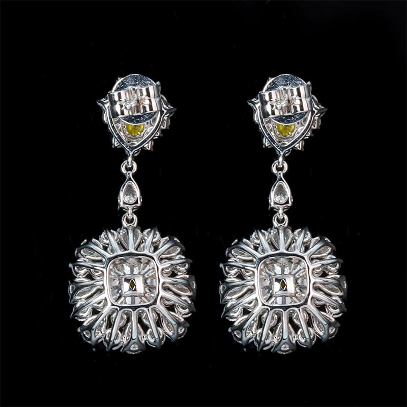 14k Gold 4.68 Ctw Natural Yellow Diamond & Diamond Earrings - 4