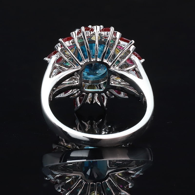 14k Gold 6.9 Ct Natural Zircon & Emerald & Ruby & Sapphire Ring - 4