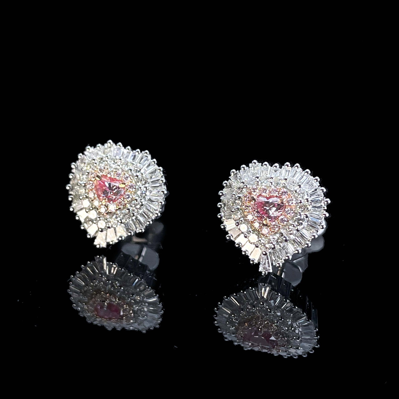 14k Gold 0.90 Ctw Natural Pink Diamond & Diamond Earrings - 2