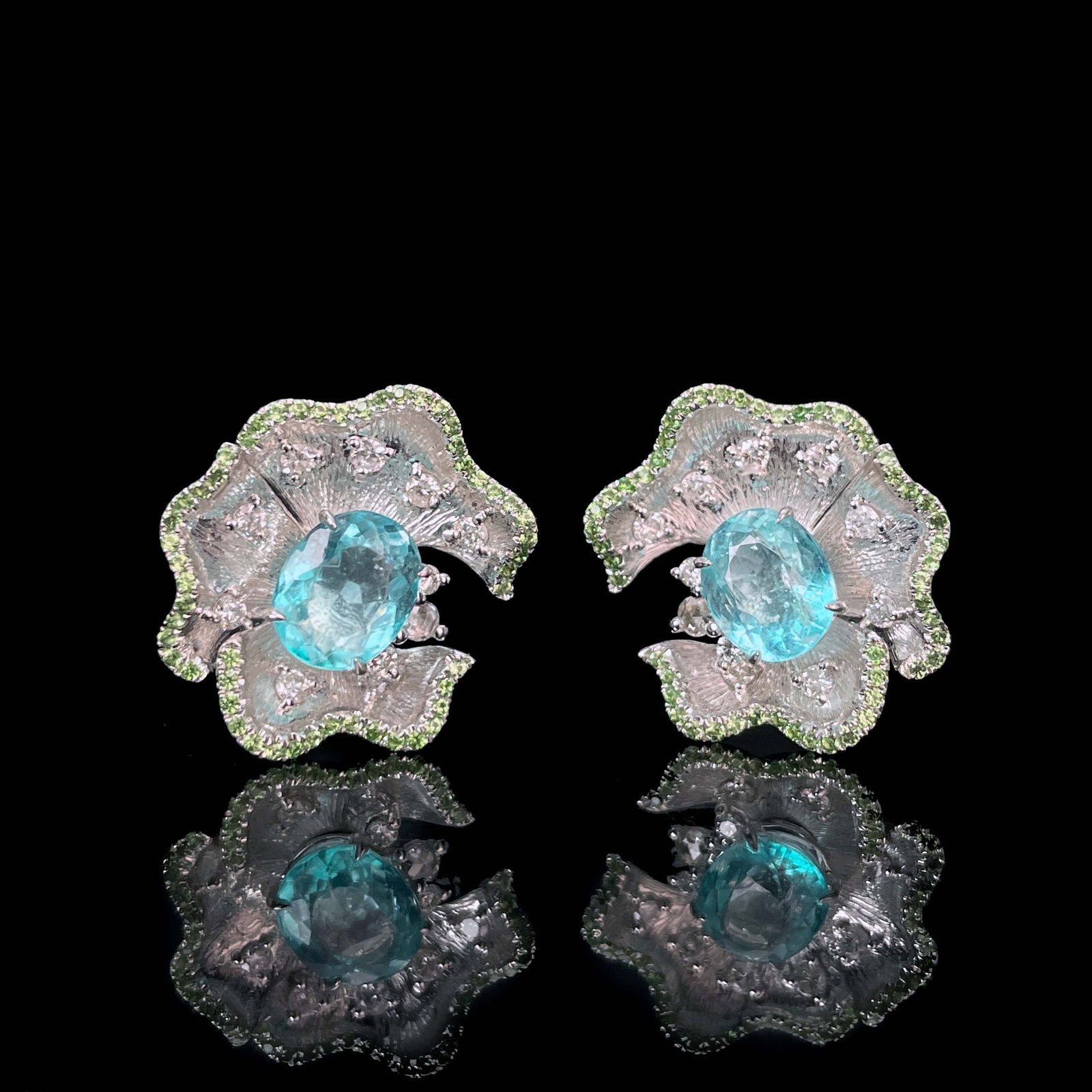 14k Gold 2.50 Ctw Natural Paraiba Tourmaline & Diamond Earrings - 2