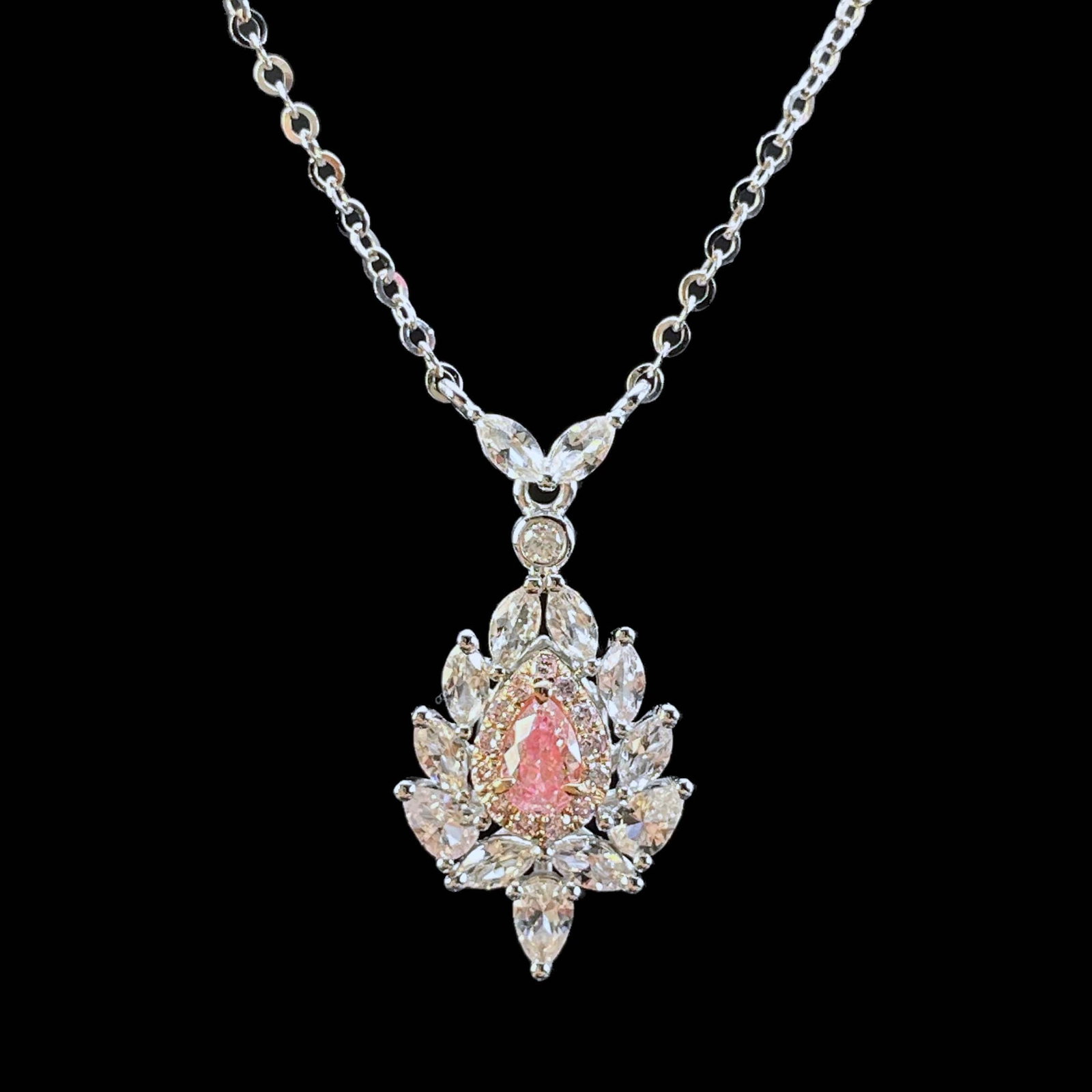 14k Gold 0.74 Ctw Natural Pink Diamond & Sapphire Necklace - 4