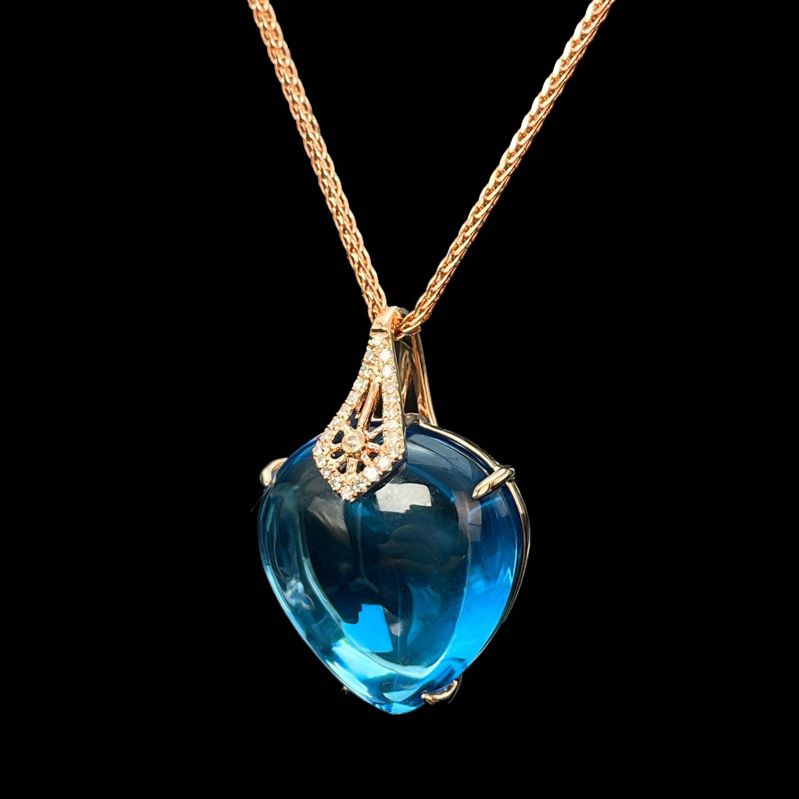 14k Gold 21.69 Ctw Natural Topaz & Diamond Pendant( Without Chain ) - 2