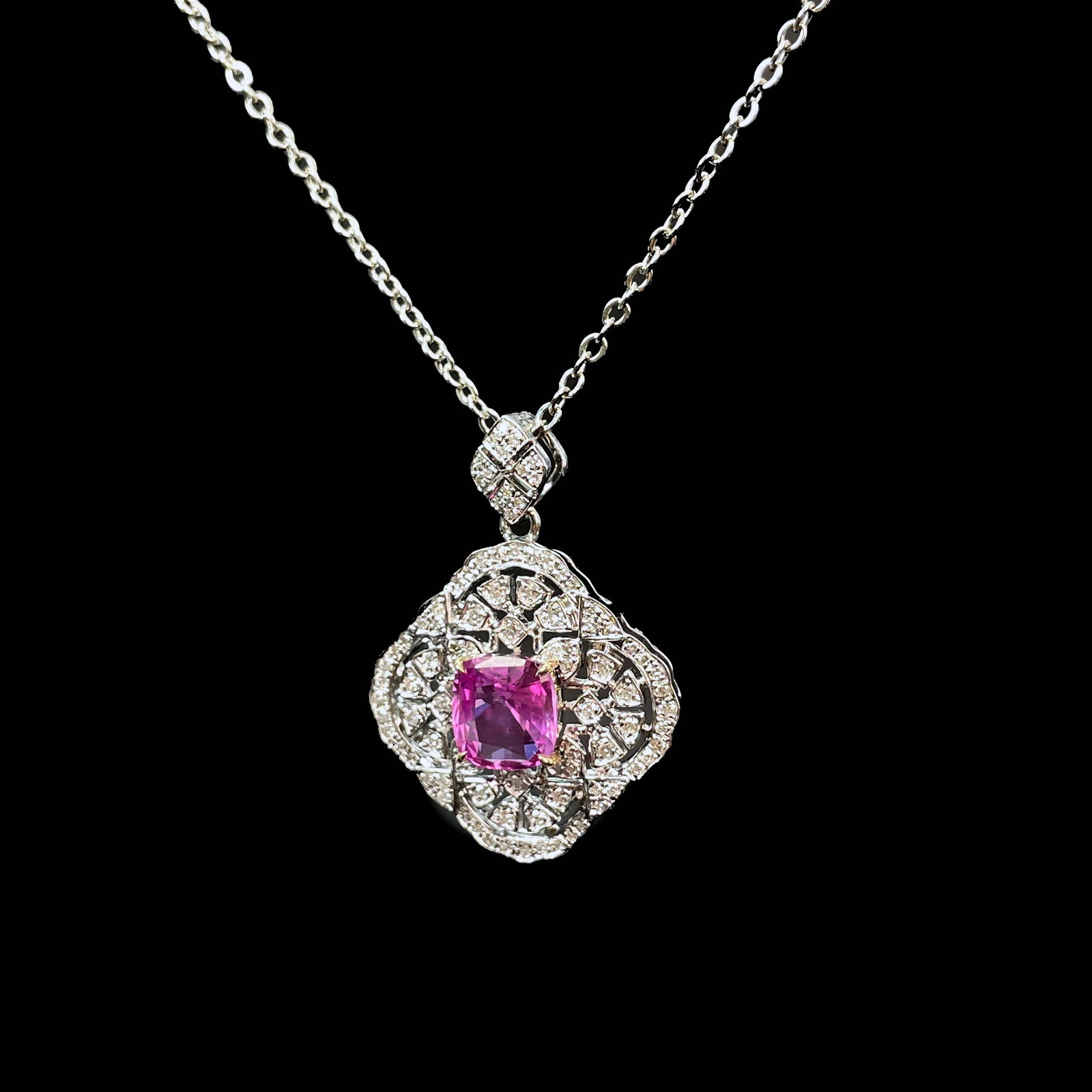 14k Gold 1.64 Ctw Natural Padparadscha Sapphire & Diamond Pendant( Without Chain ) - 2