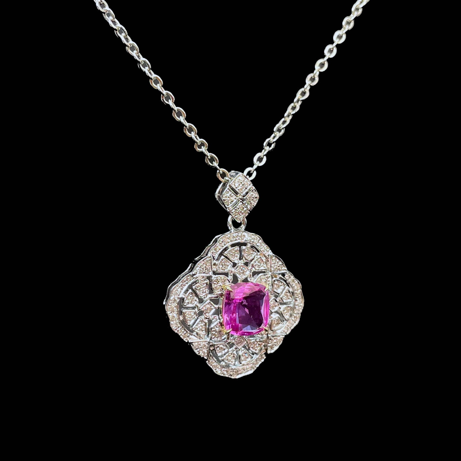 14k Gold 1.64 Ctw Natural Padparadscha Sapphire & Diamond Pendant( Without Chain ) - 3