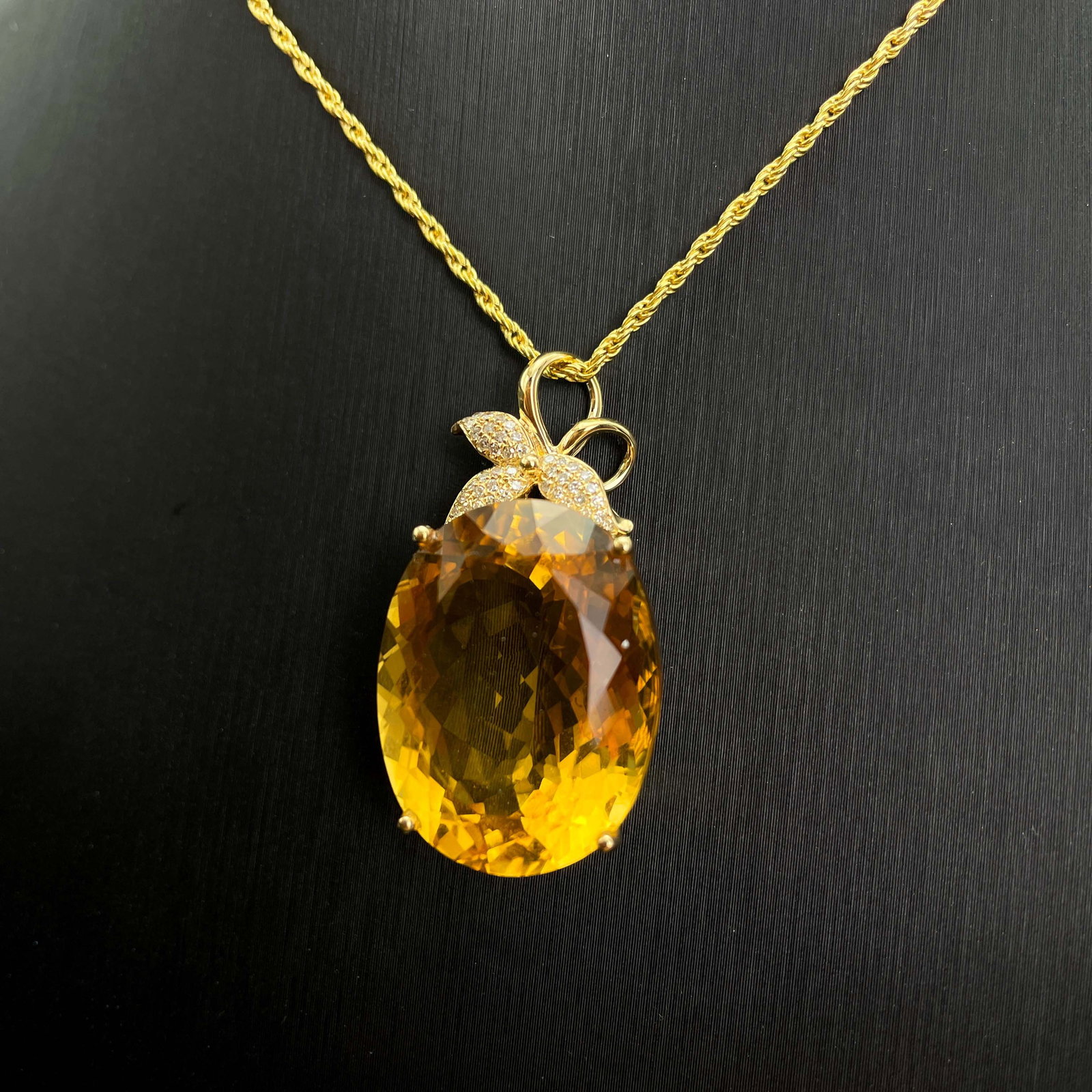 14k Gold 22.91 Ctw Natural Citrine & Diamond Pendant( Without Chain ) - 2