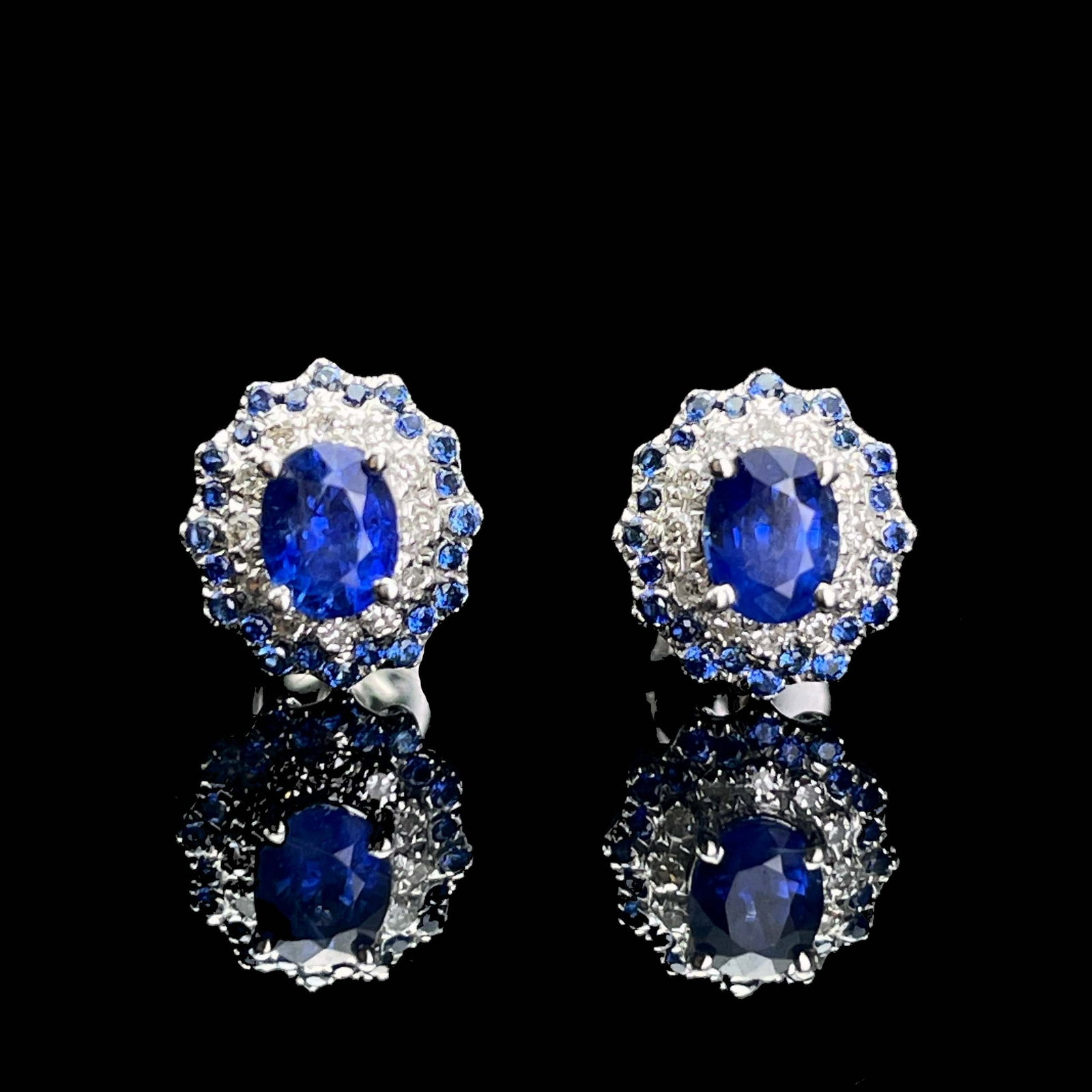 14k Gold 0.51 Ctw Natural Sapphire & Diamond Earrings - 2