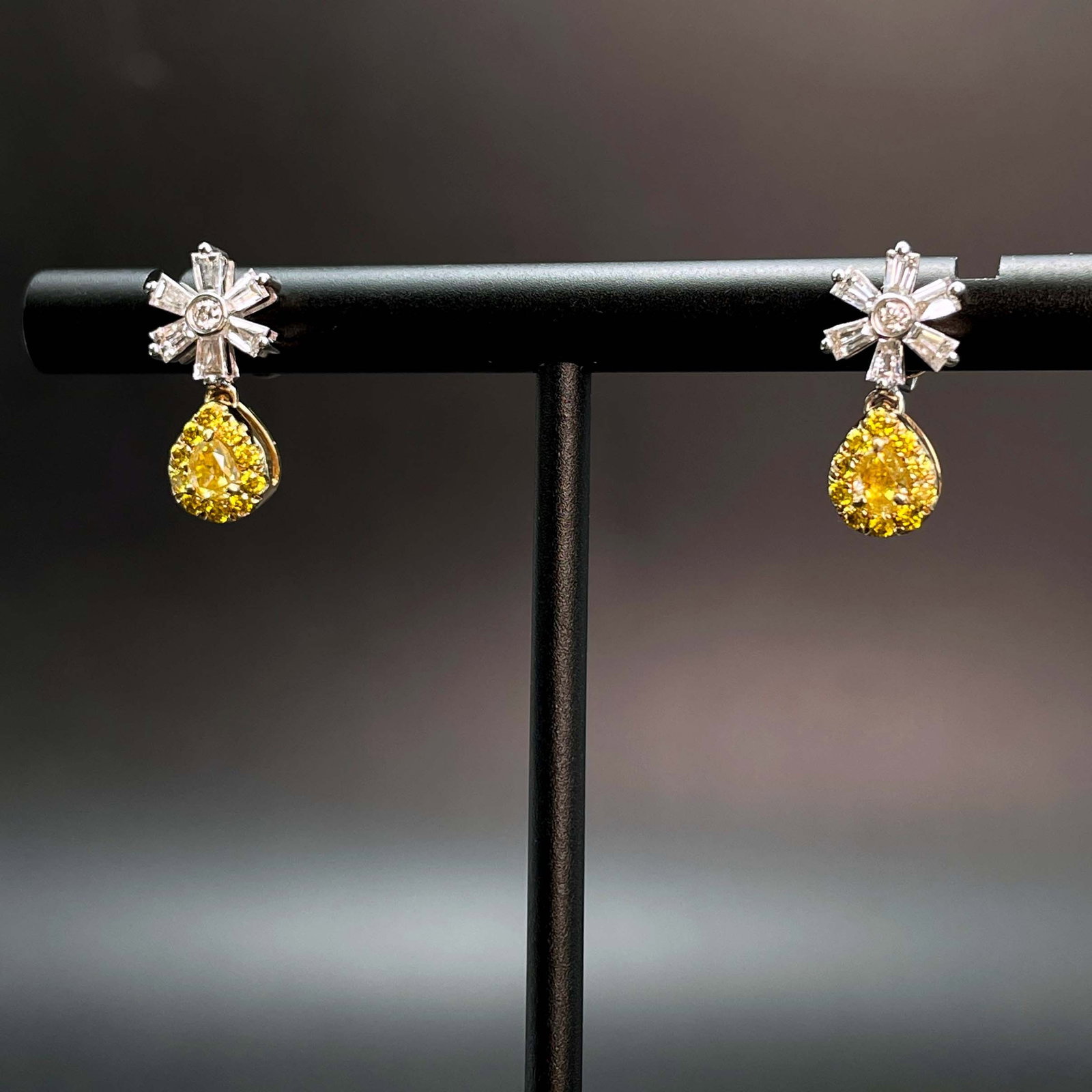 14k Gold 0.74 Ctw Natural Yellow Diamond & Diamond Earrings - 2
