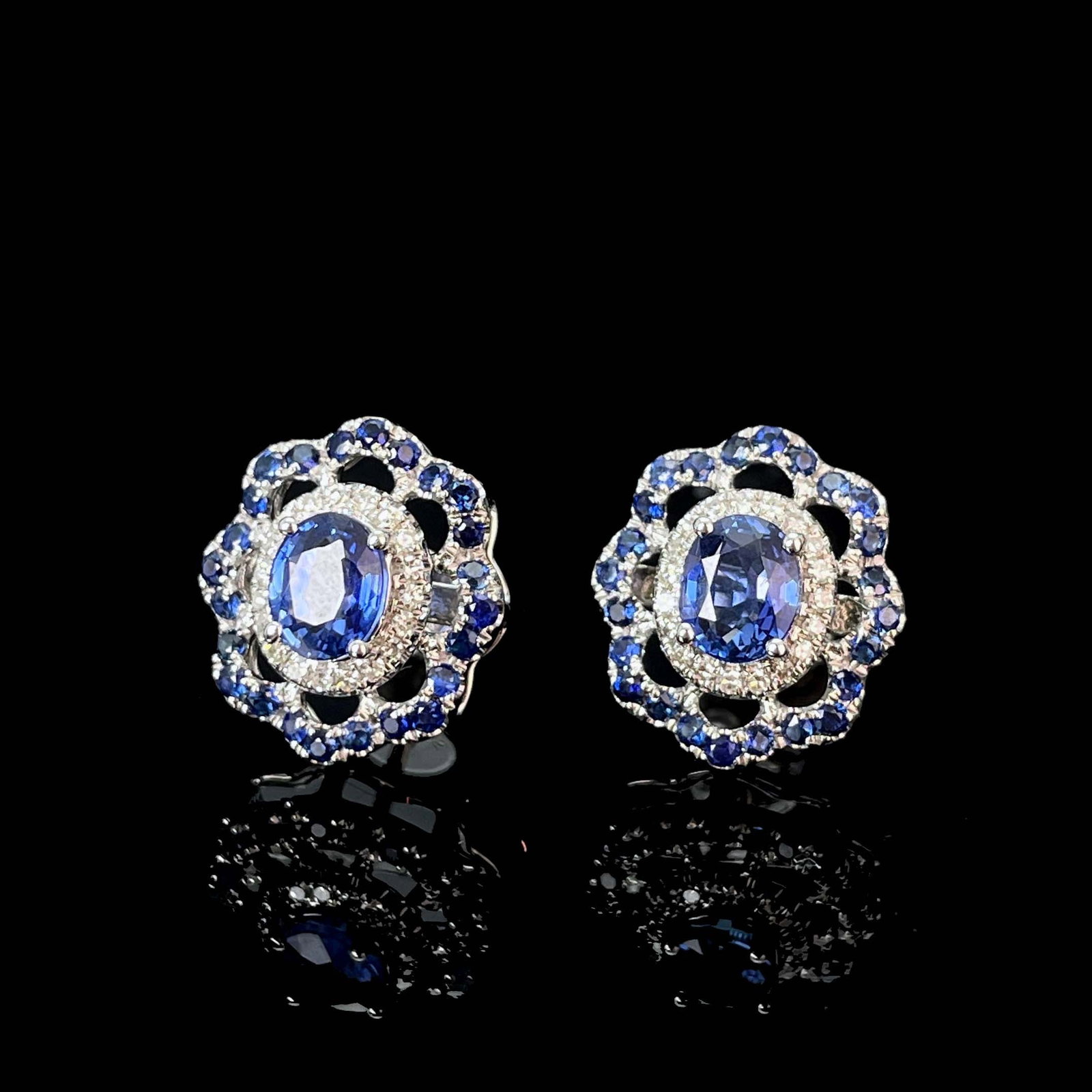 14k Gold 3.55 Ctw Natural Sapphire & Diamond Earrings - 2