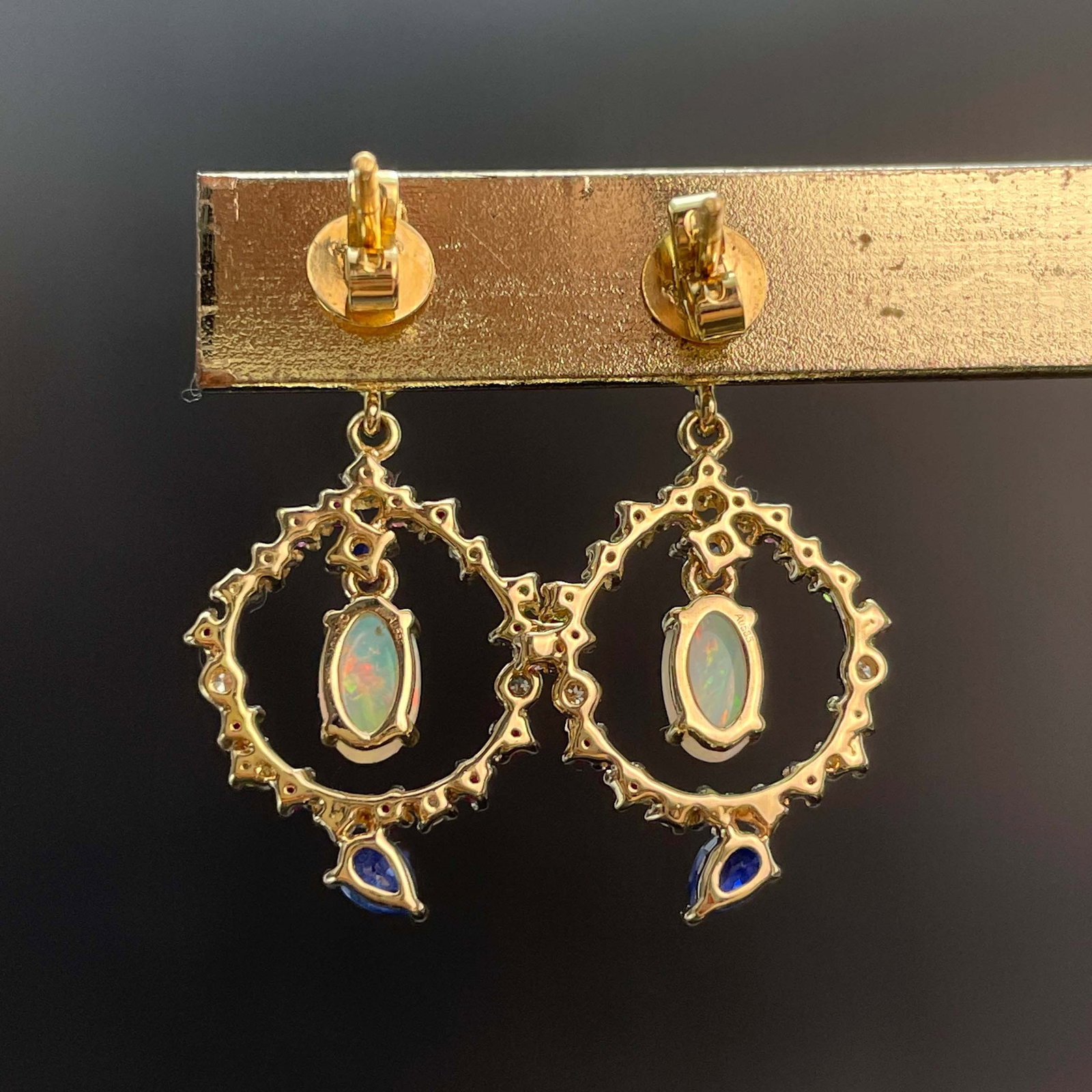 14k Gold 0.4 Ct Natural Opal & Diamond & Sapphire & Ruby & Tsavorite Earrings - 3