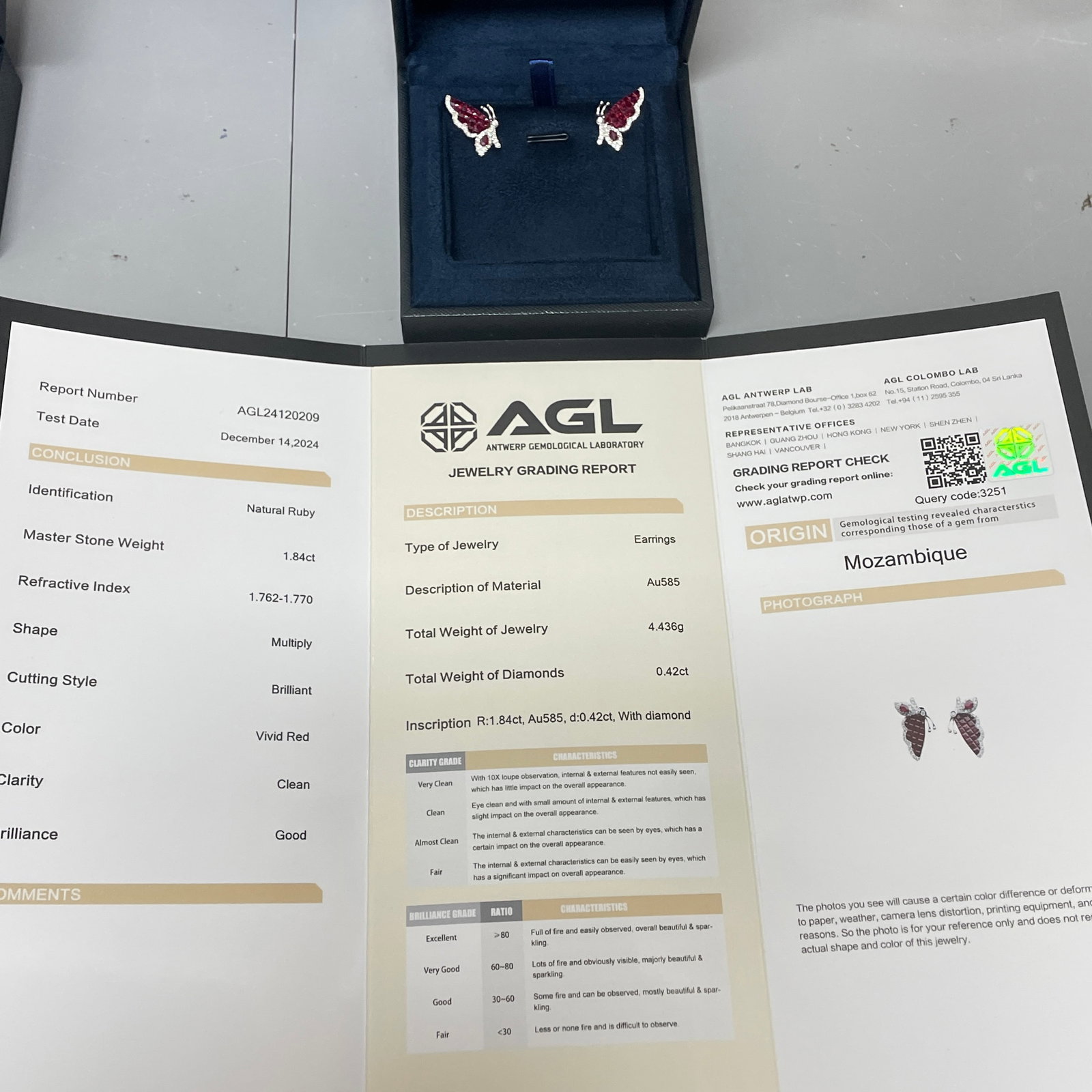 14k Gold 2.26 Ctw Natural Ruby & Diamond & Butterfly Earrings - 6