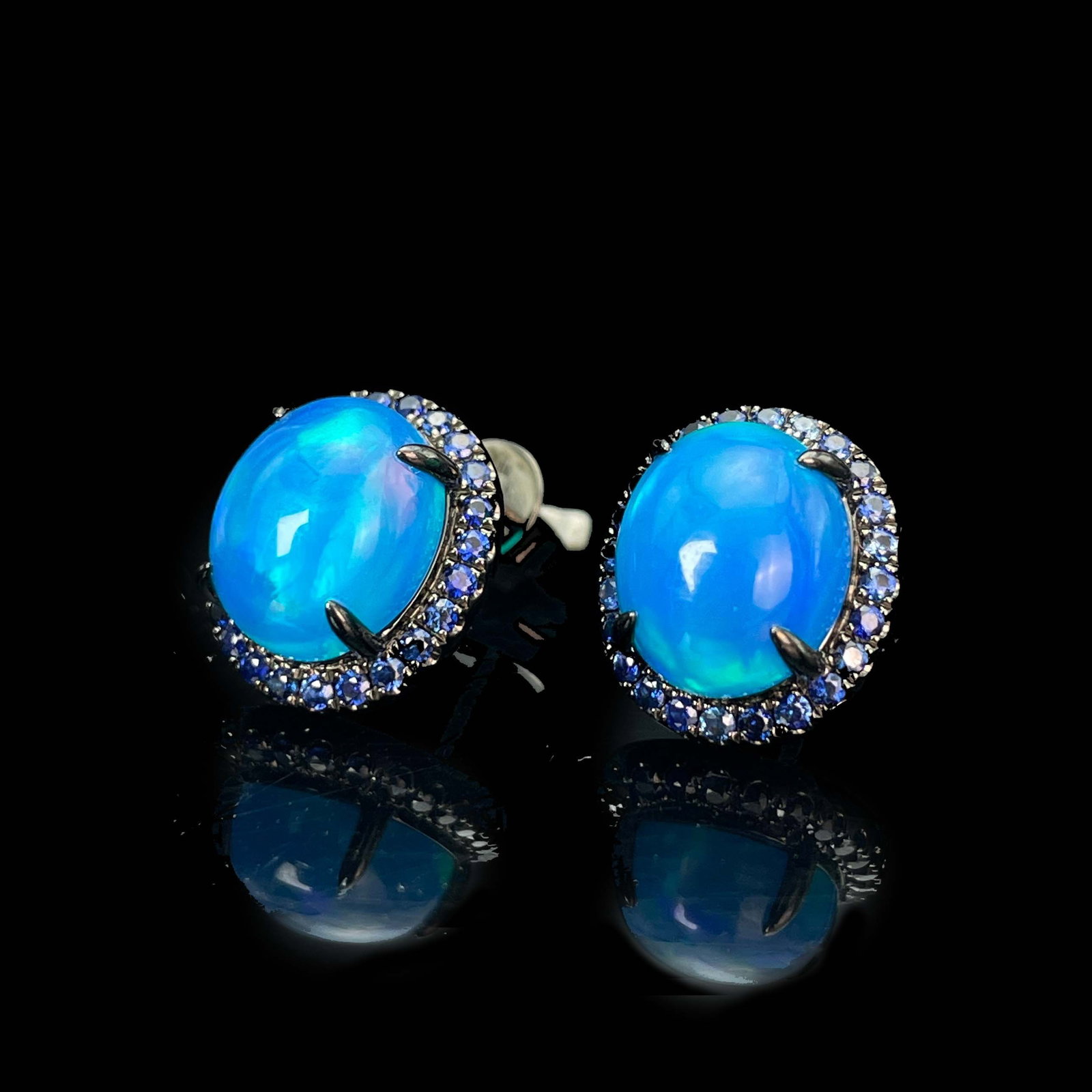 14k Gold 2.5 Ctw Natural Opal & Sapphire Earrings - 2