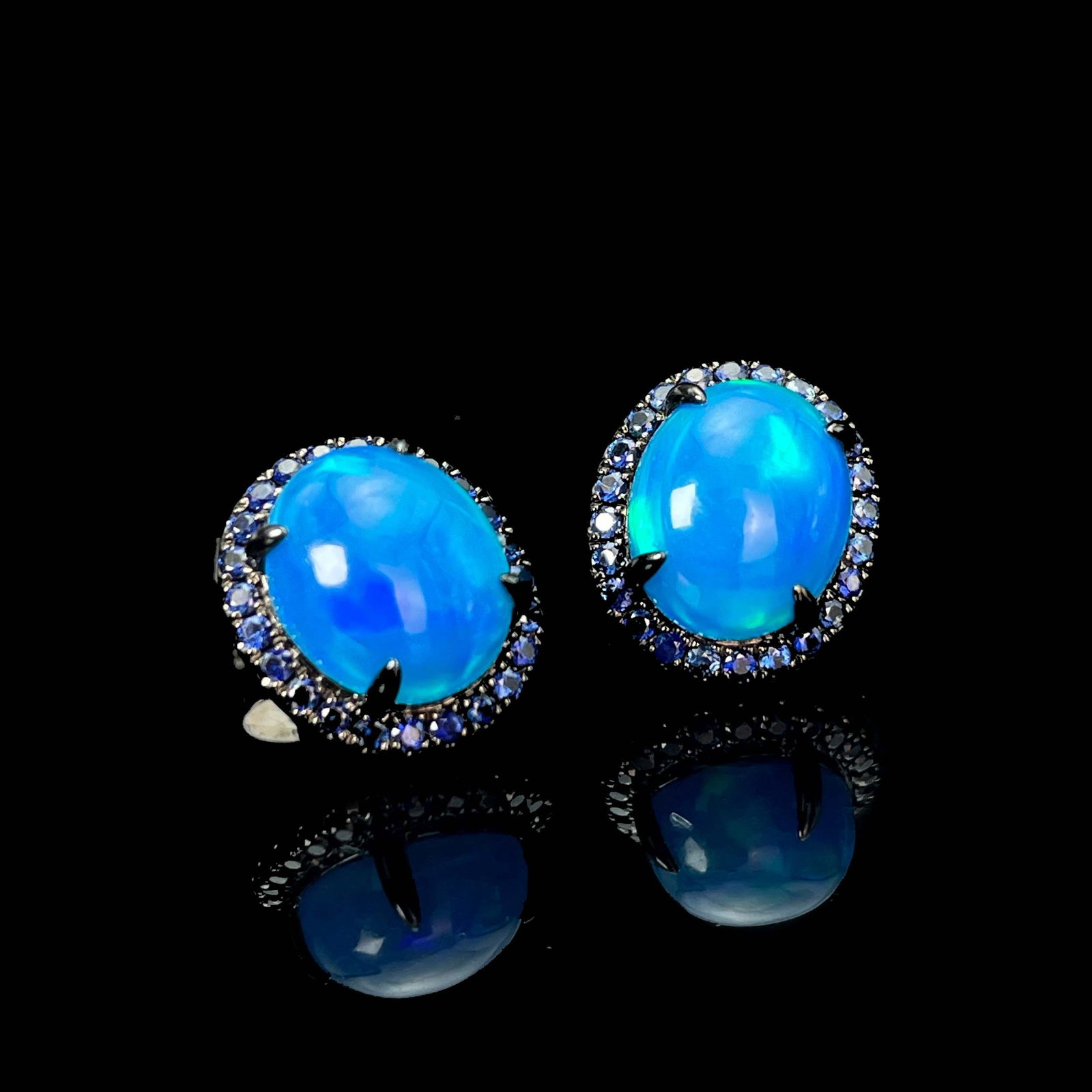14k Gold 2.5 Ctw Natural Opal & Sapphire Earrings - 3