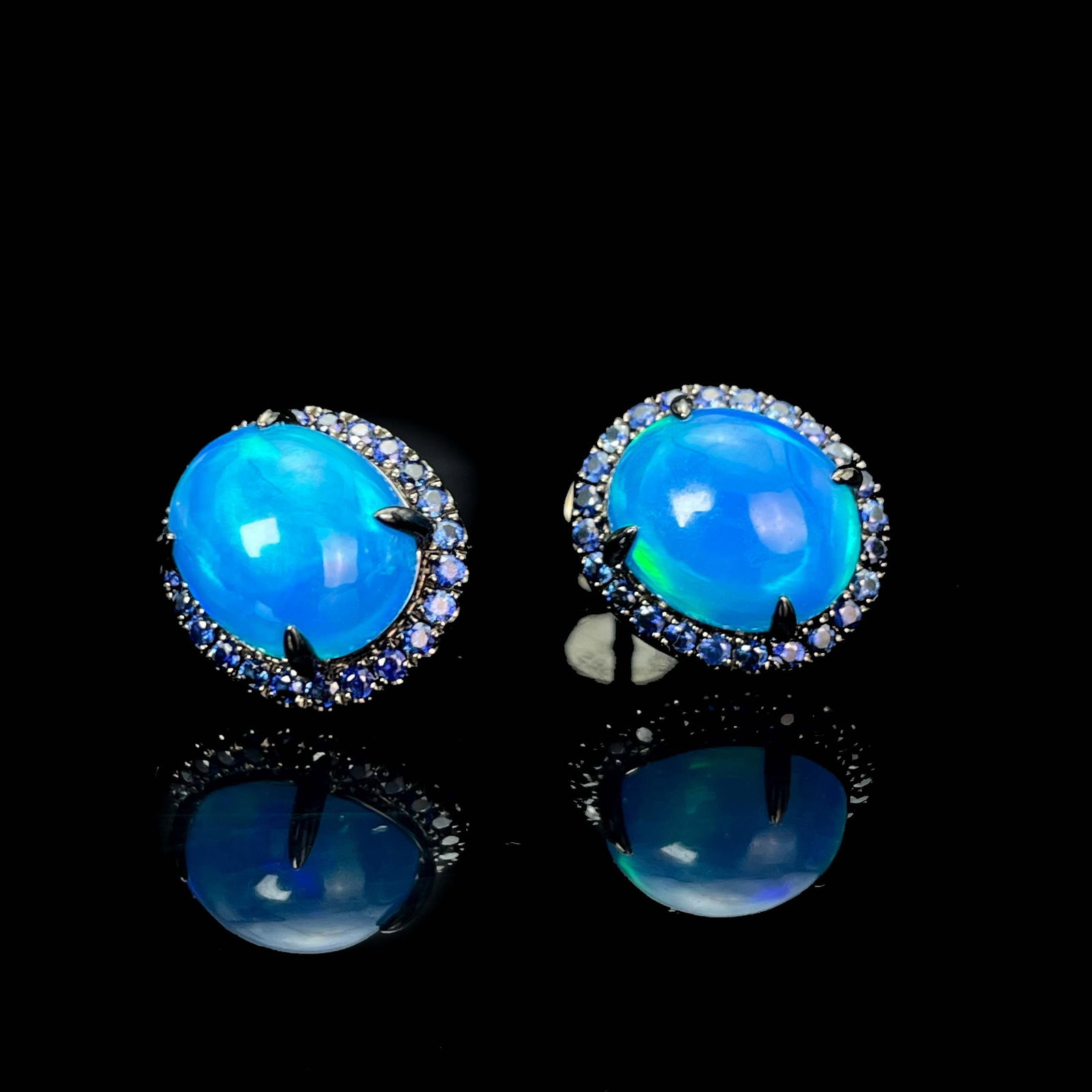 14k Gold 2.5 Ctw Natural Opal & Sapphire Earrings - 4
