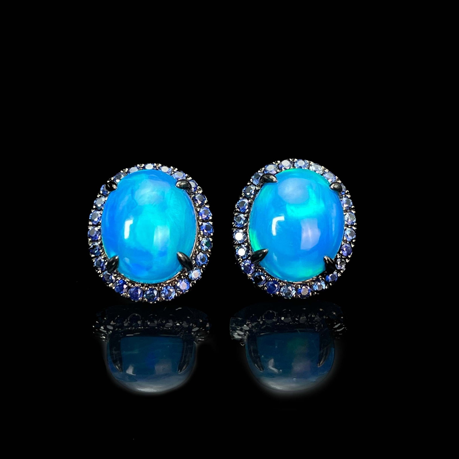14k Gold 2.5 Ctw Natural Opal & Sapphire Earrings - 6