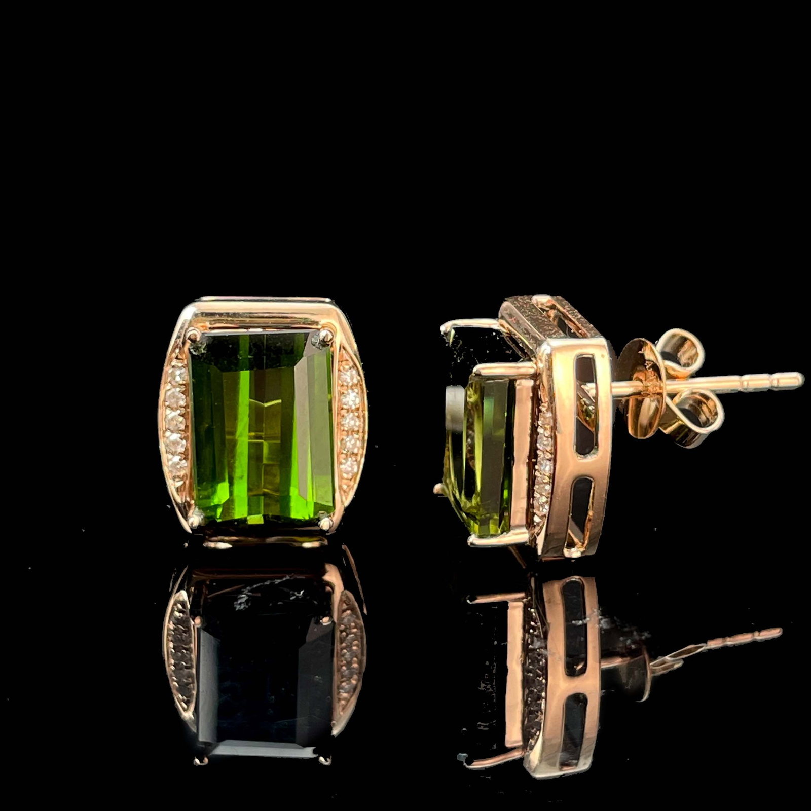 14k Gold 3.55 Ct Natural Tourmaline & Diamond Earrings - 3